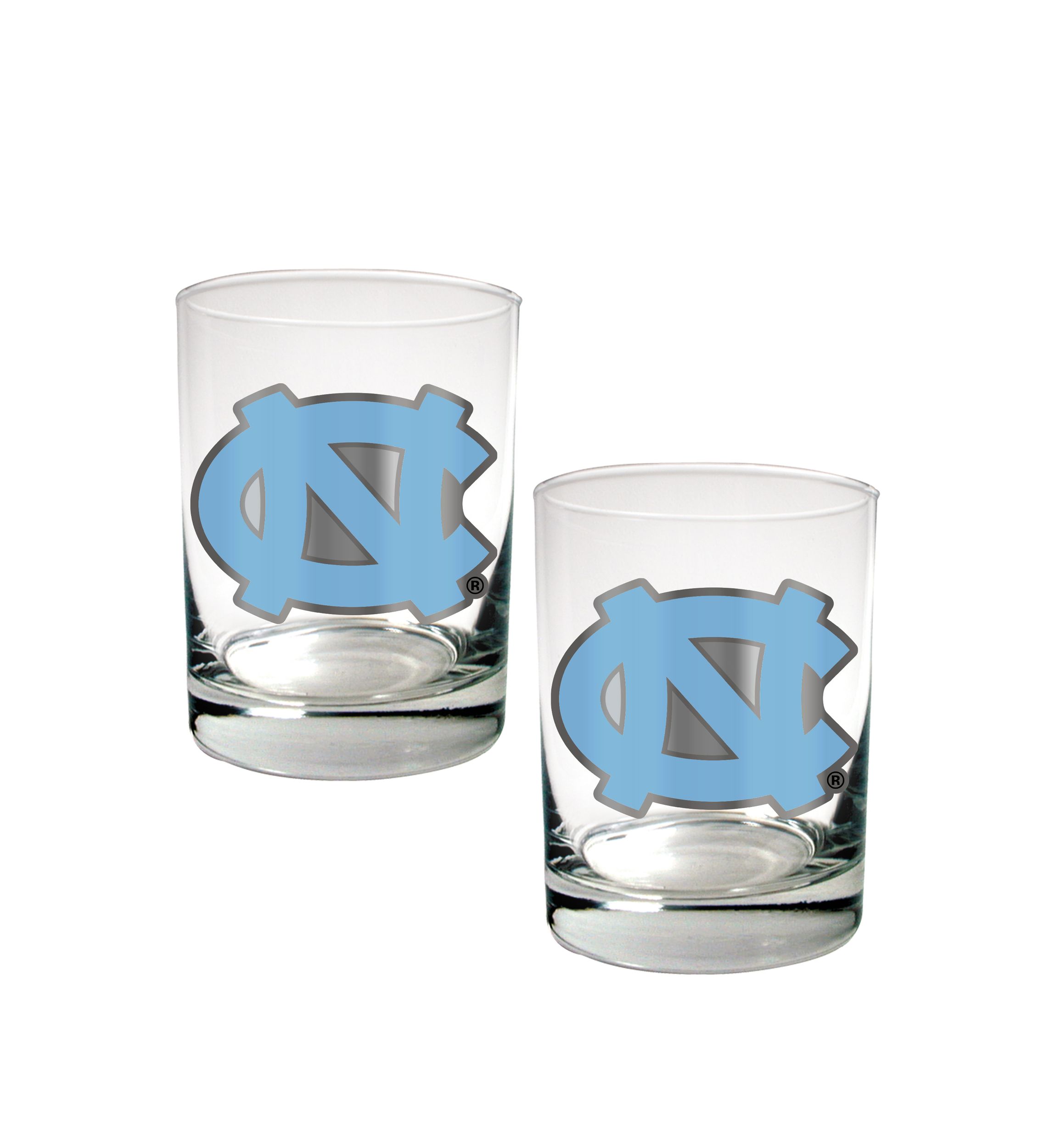  NCAA North Carolina Tar Heels Set of 2 Rocks Glasses 