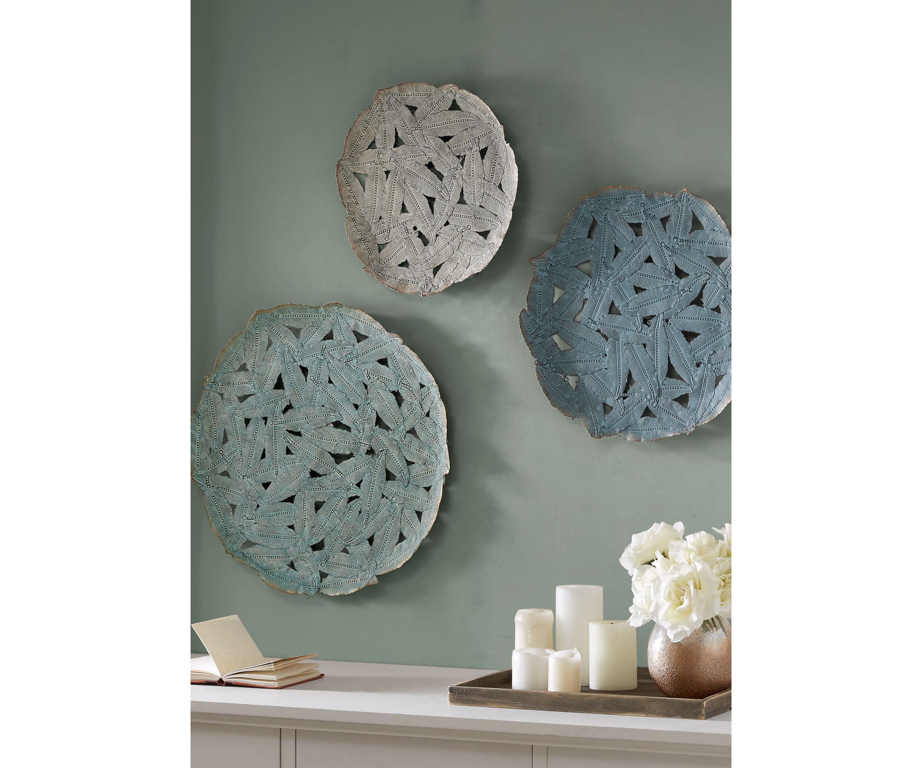 Rossi Textured Feather 3-piece Metal Disc Wall Decor Set