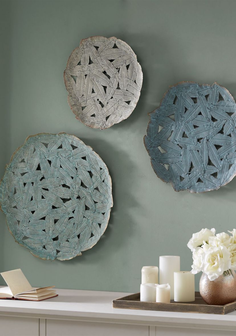 Rossi Textured Feather 3-piece Metal Disc Wall Decor Set