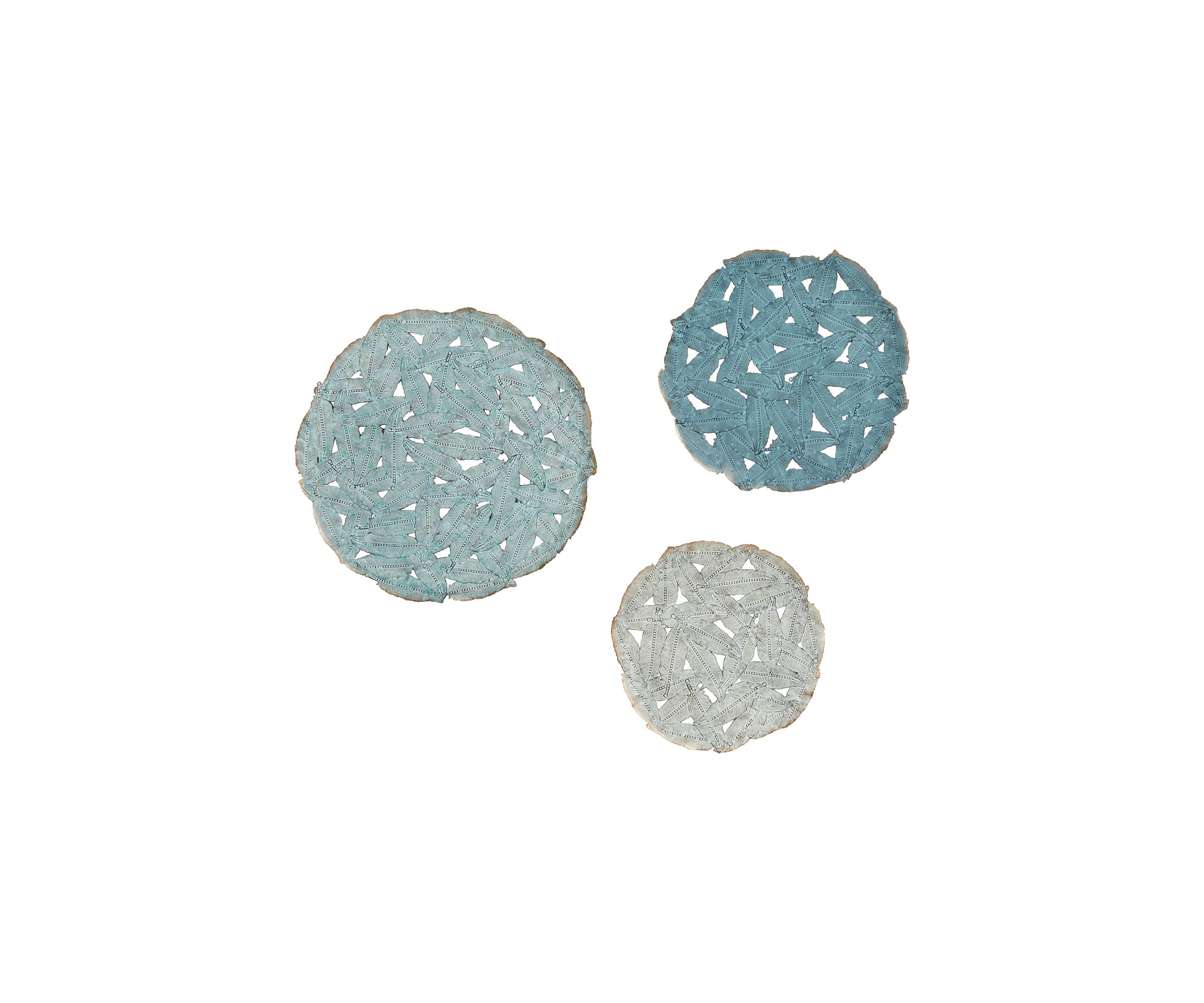 Rossi Textured Feather 3-piece Metal Disc Wall Decor Set