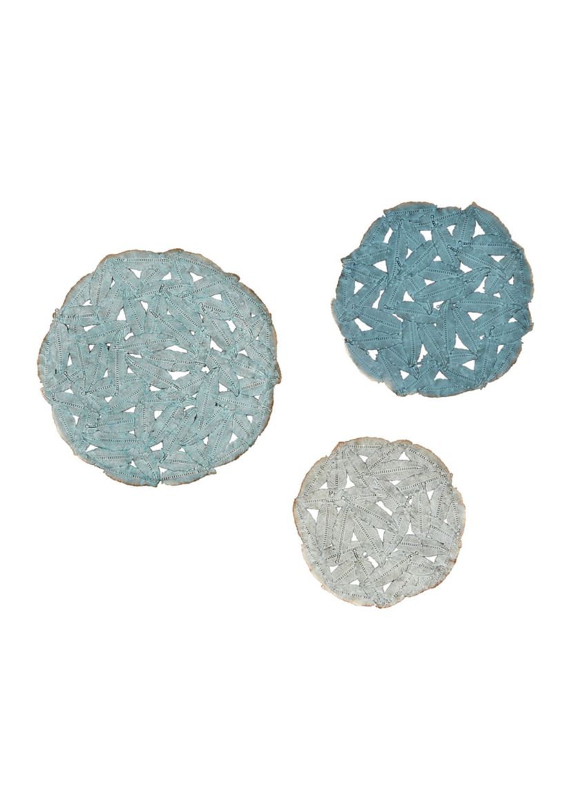 Rossi Textured Feather 3-piece Metal Disc Wall Decor Set