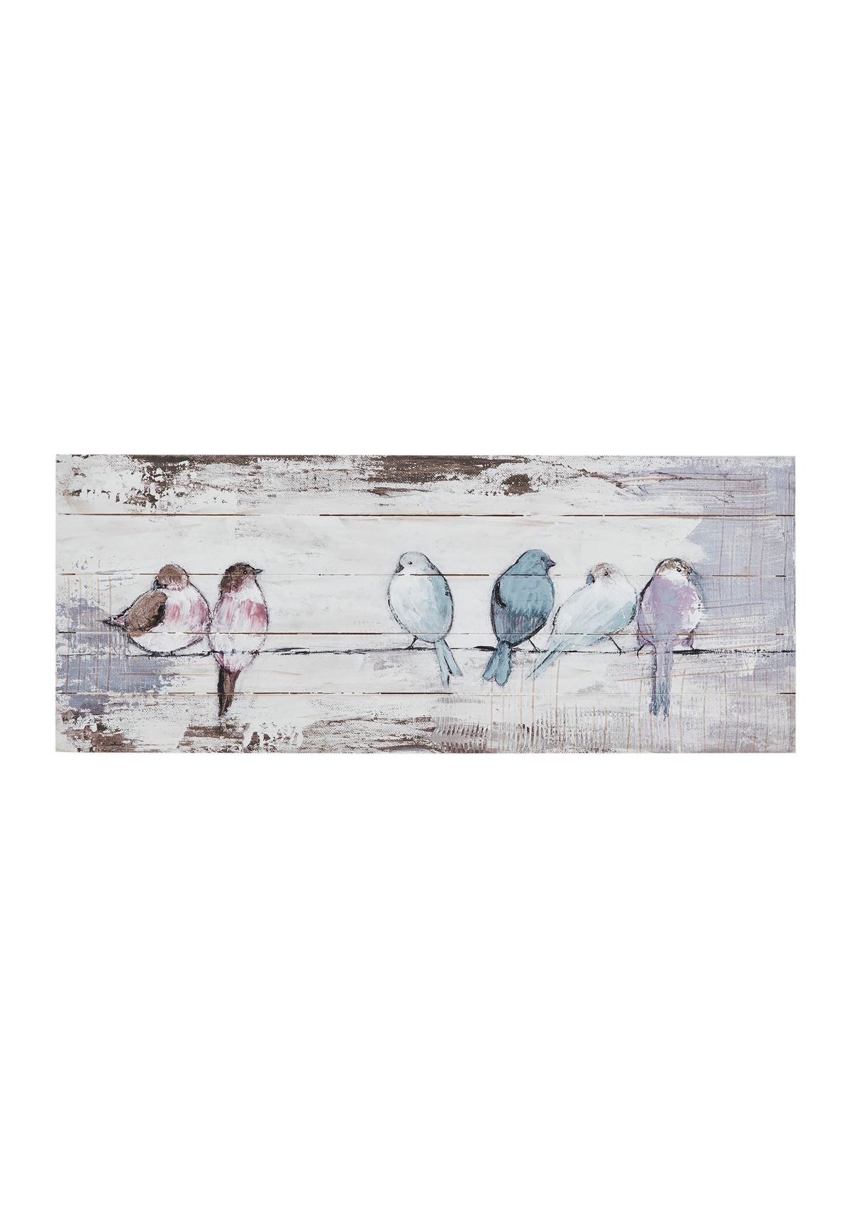 Perched Birds Hand Painted Wood Plank Panel Wall Décor