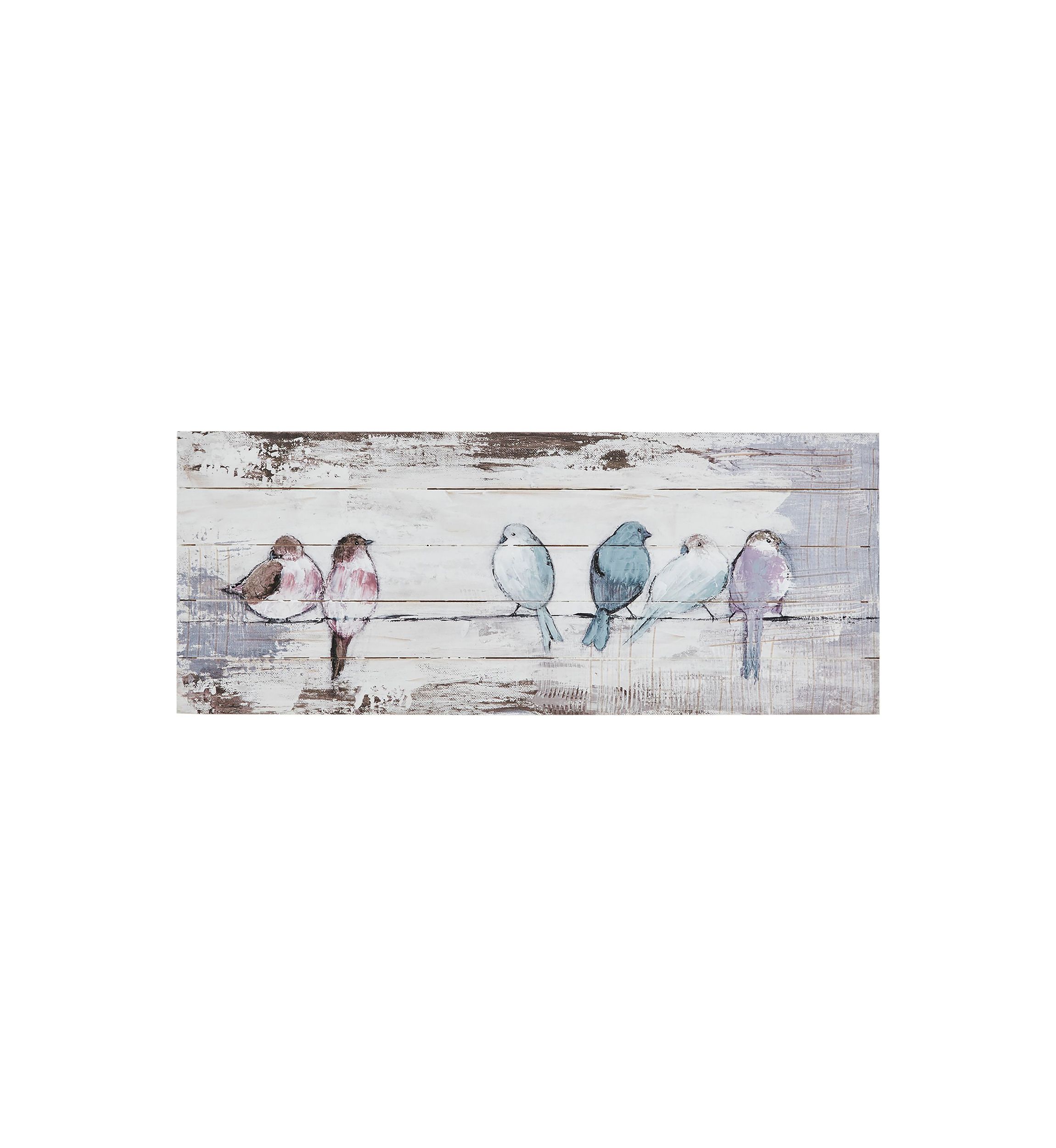 Perched Birds Hand Painted Wood Plank Panel Wall Décor