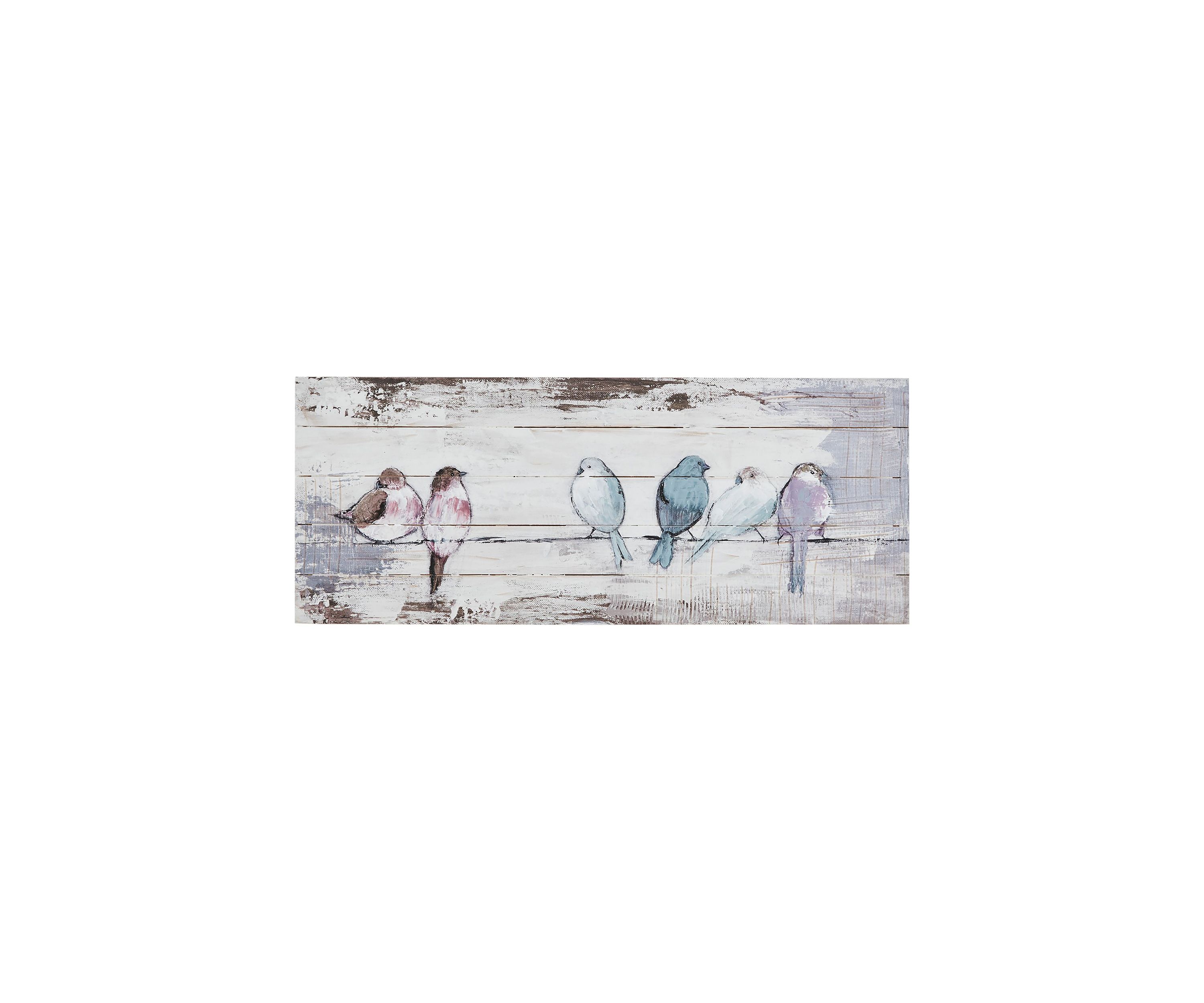 Perched Birds Hand Painted Wood Plank Panel Wall Décor