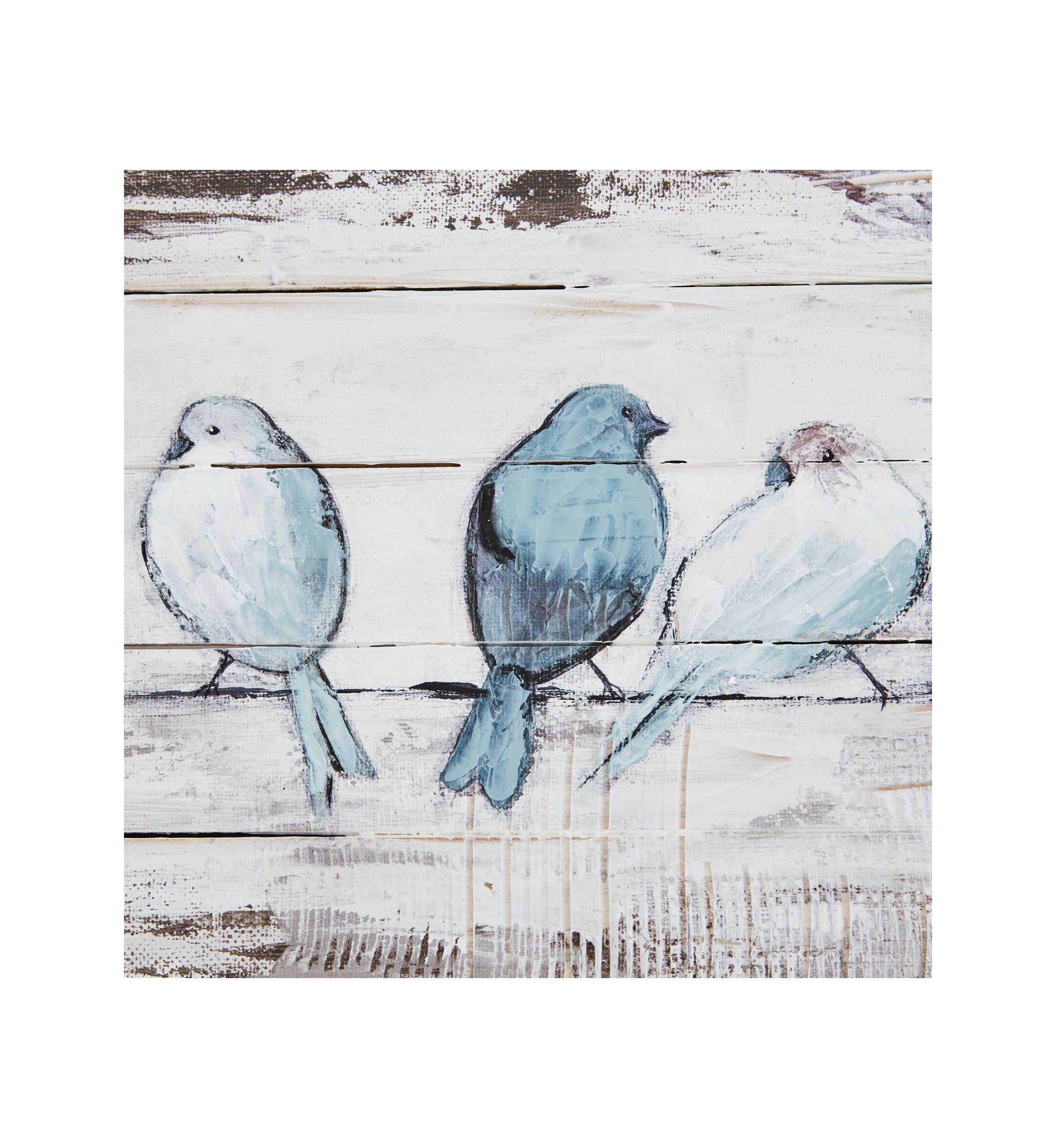 Perched Birds Hand Painted Wood Plank Panel Wall Décor
