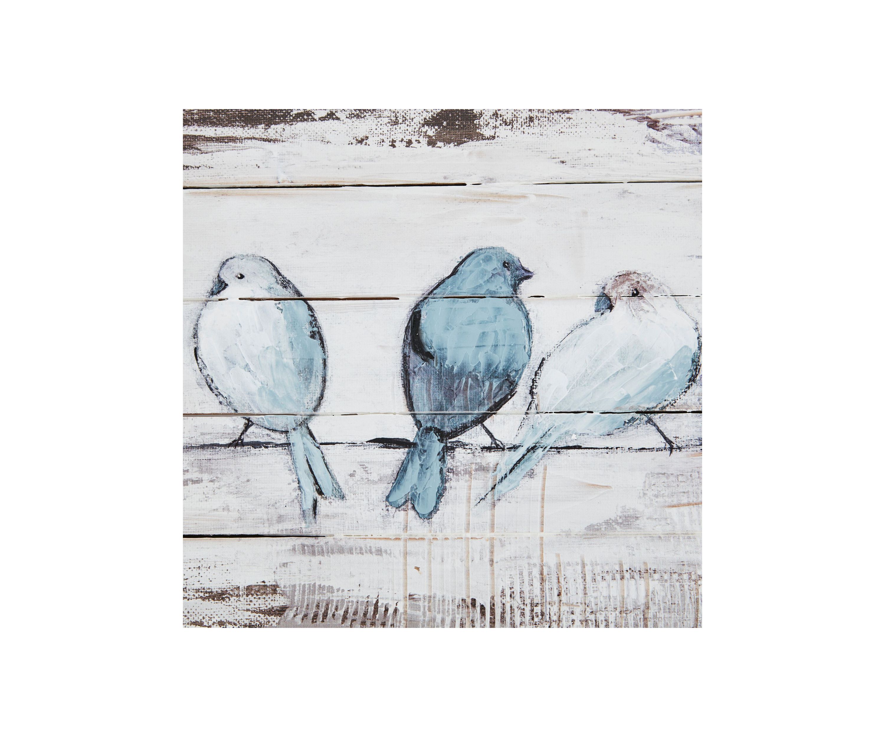 Perched Birds Hand Painted Wood Plank Panel Wall Décor