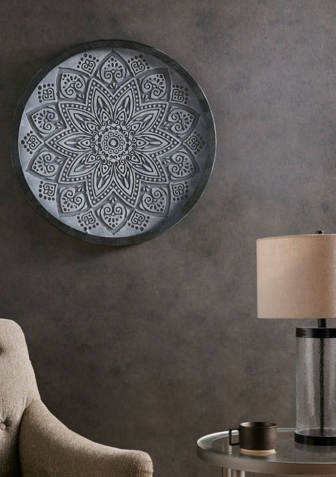 Madison Park Gray Medallion Carved Wall Panel