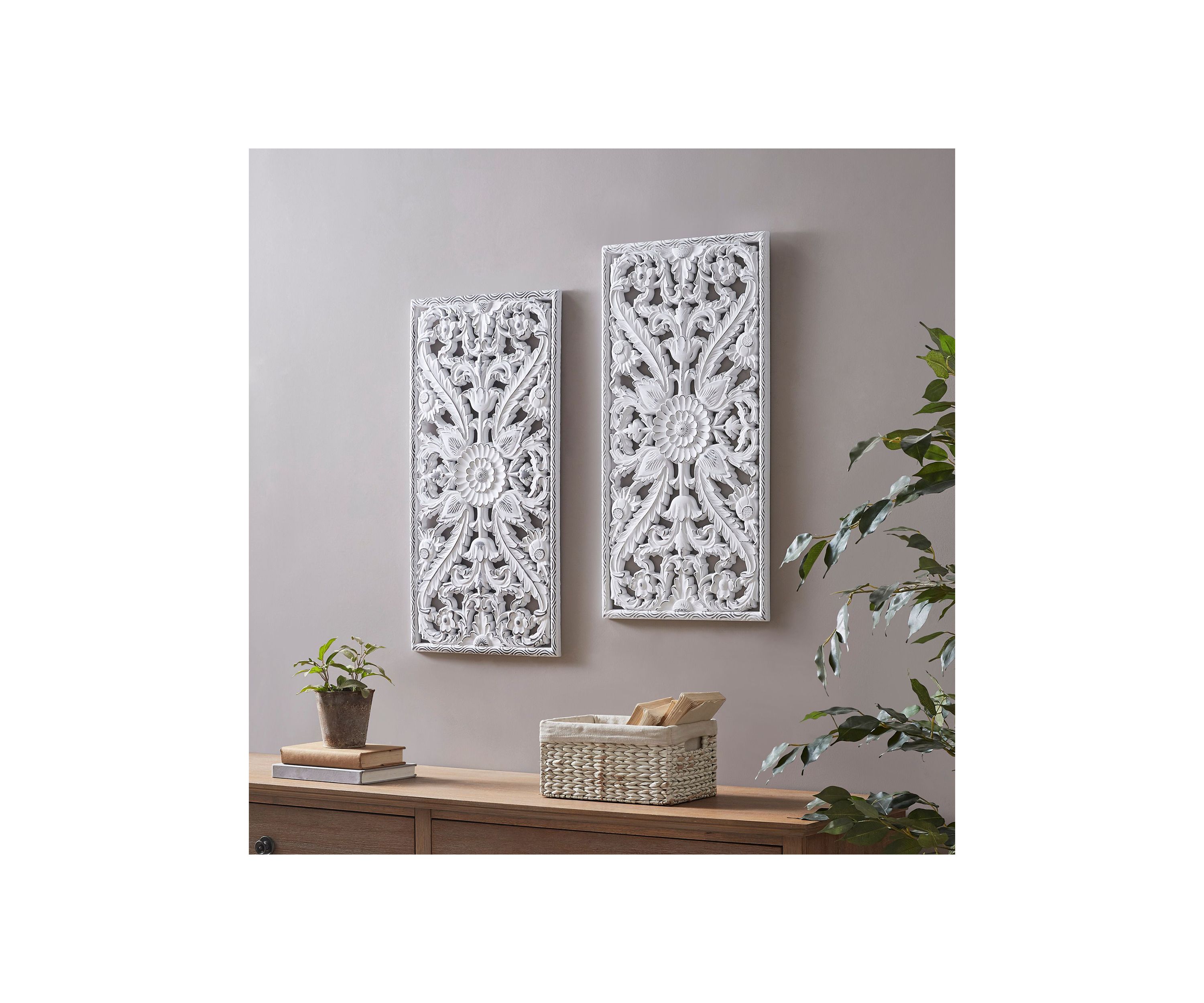 Botanical Panel Distressed Carved Wood 2-piece Wall Decor Set