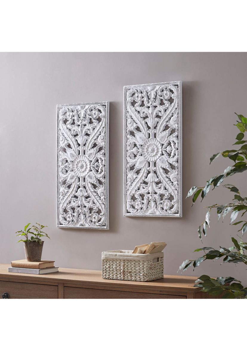 Botanical Panel Distressed Carved Wood 2-piece Wall Decor Set