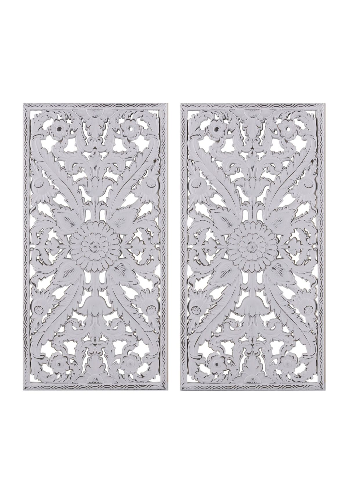 Botanical Panel Distressed Carved Wood 2-piece Wall Decor Set