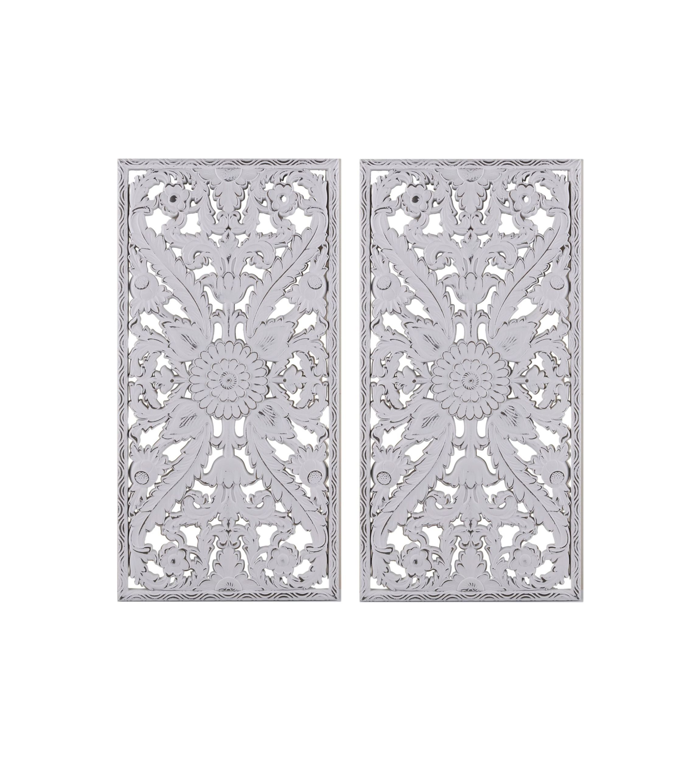 Botanical Panel Distressed Carved Wood 2-piece Wall Decor Set