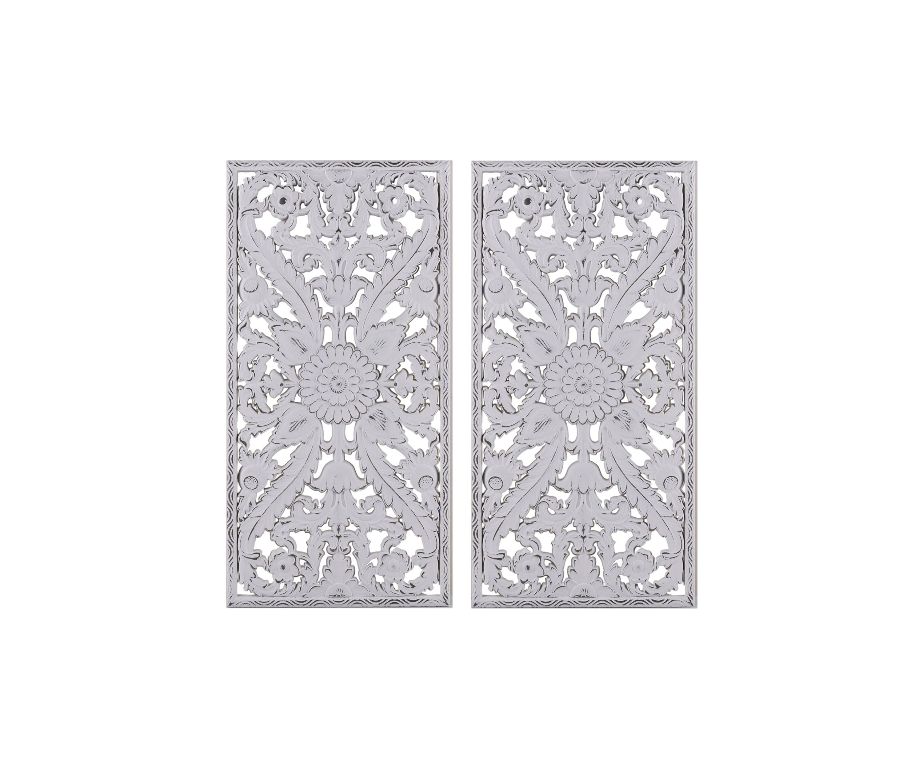 Botanical Panel Distressed Carved Wood 2-piece Wall Decor Set