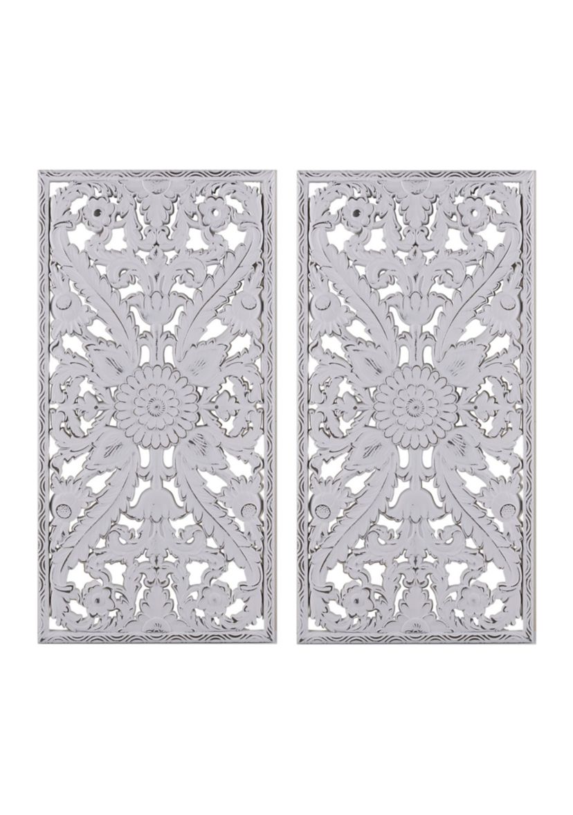 Botanical Panel Distressed Carved Wood 2-piece Wall Decor Set