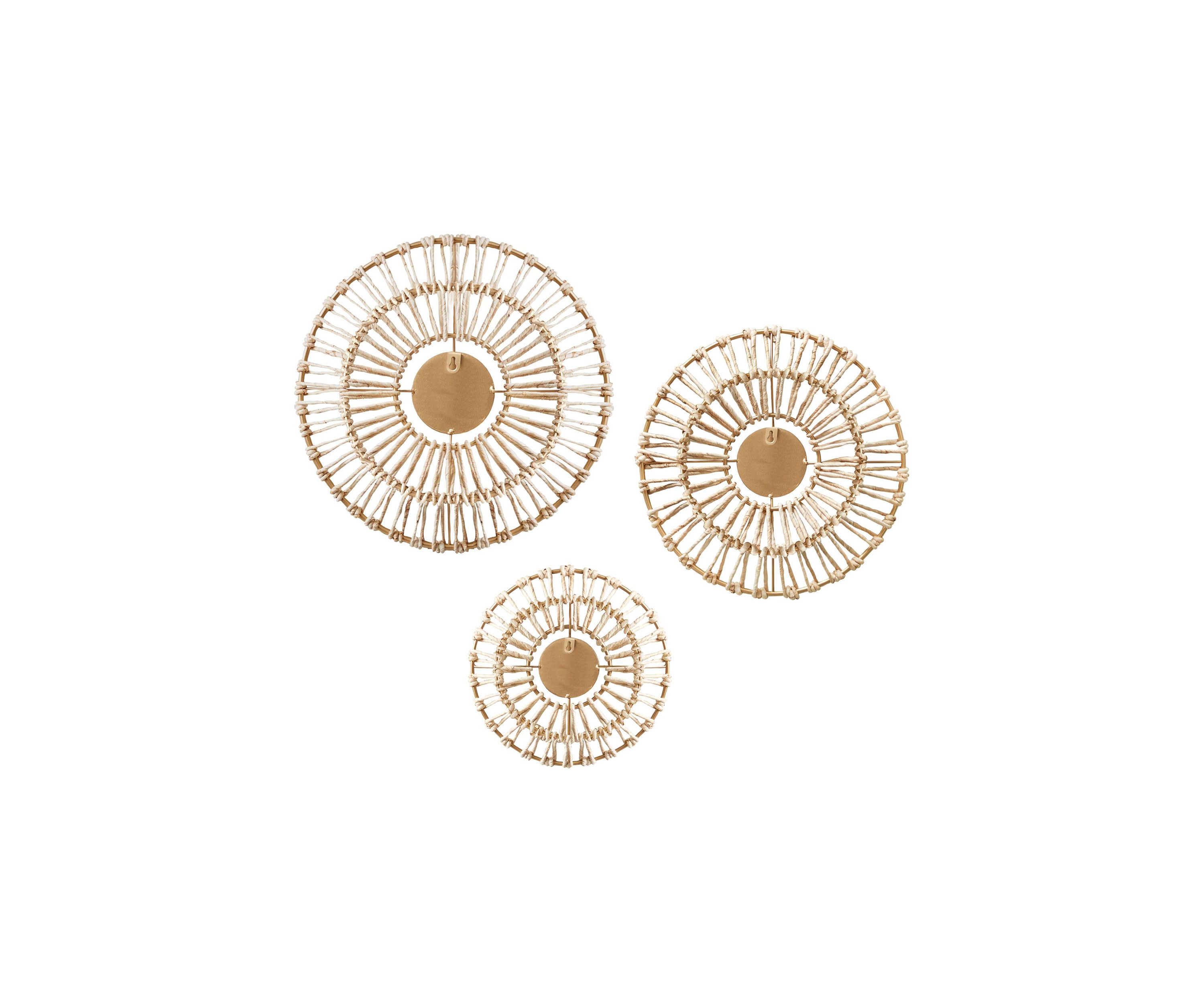 Ella Round Natural Fiber and Mirror 3-piece Wall Decor Set
