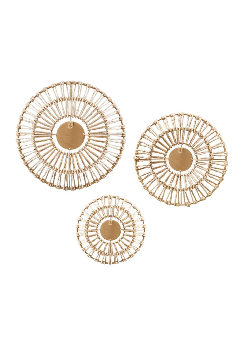Ella Round Natural Fiber and Mirror 3-piece Wall Decor Set