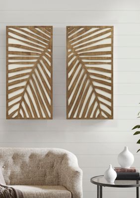 Madison Park Birch Palms Two-tone 2-piece Wood Panel Wall Decor Set, Dark Brown