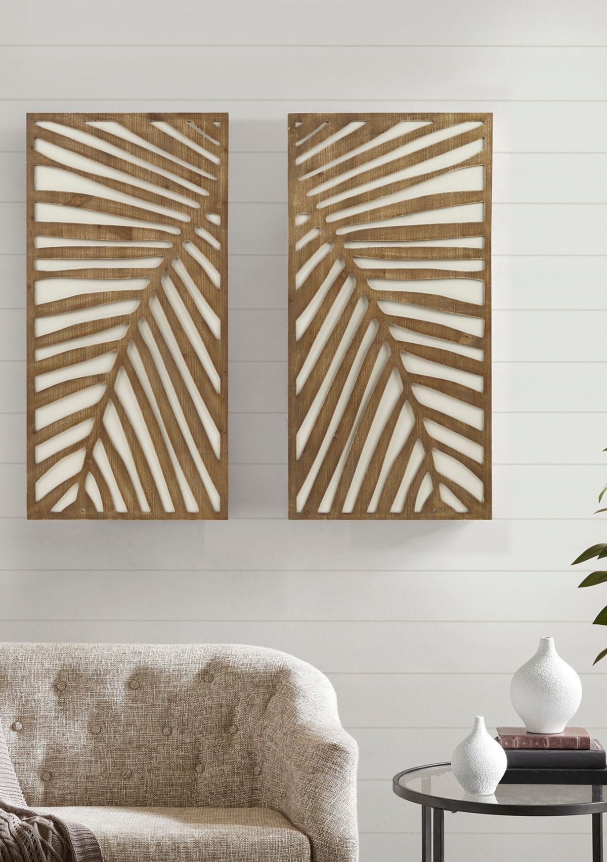Birch Palms Two-tone 2-piece Wood Panel Wall Decor Set