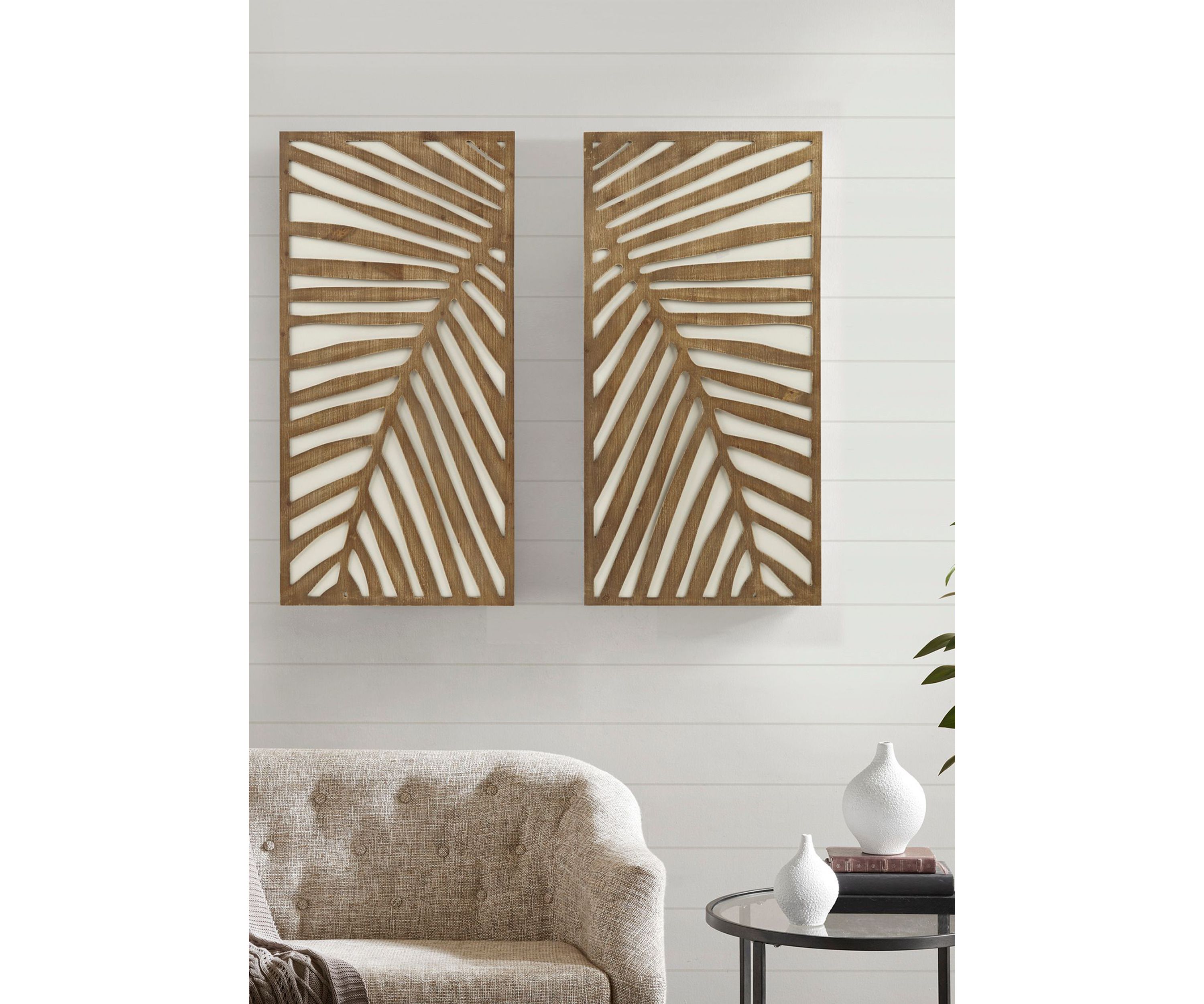 Birch Palms Two-tone 2-piece Wood Panel Wall Decor Set