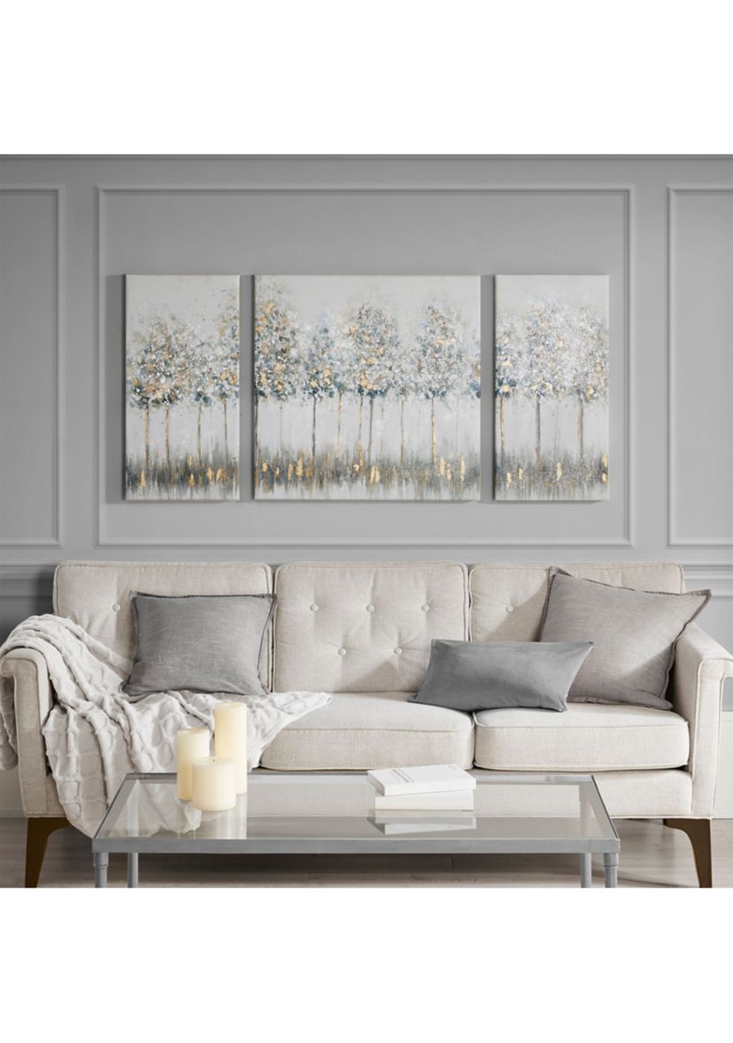 Blue Midst Forest Gold Foil Triptych 3-piece Canvas Wall Art Set