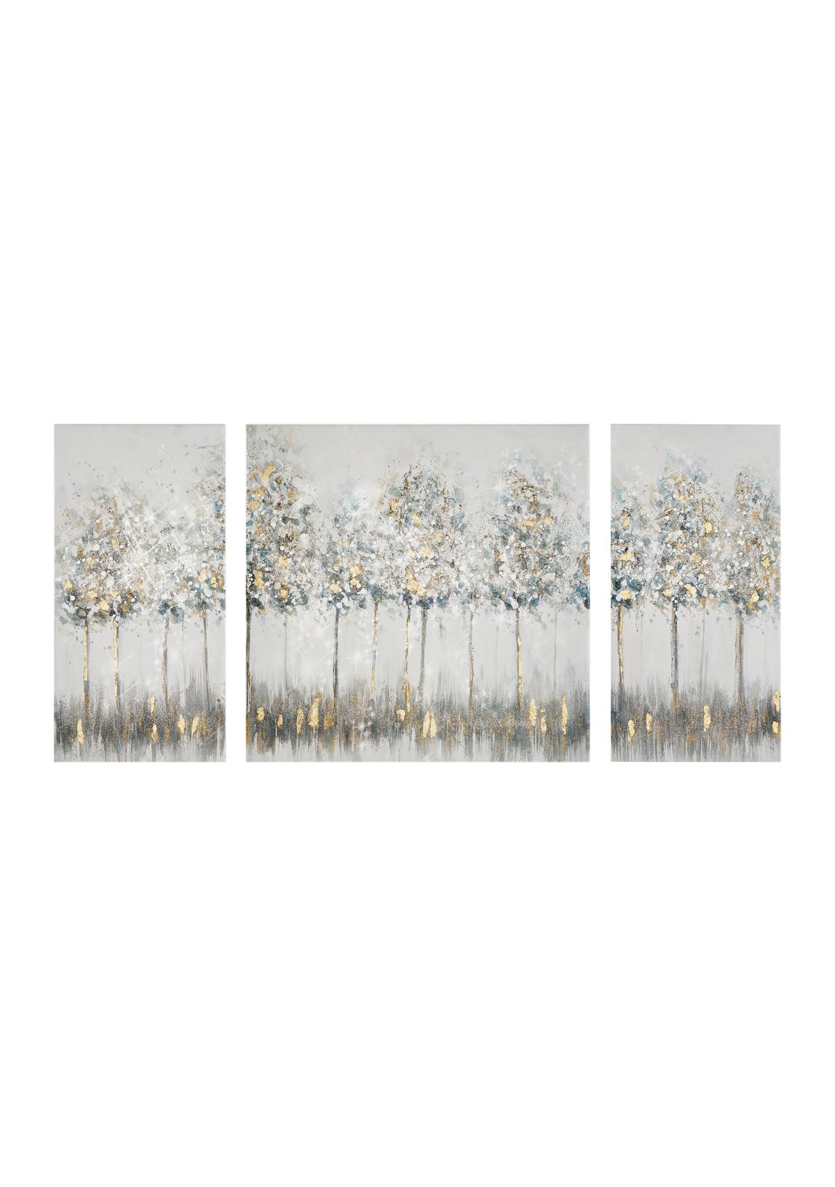 Blue Midst Forest Gold Foil Triptych 3-piece Canvas Wall Art Set