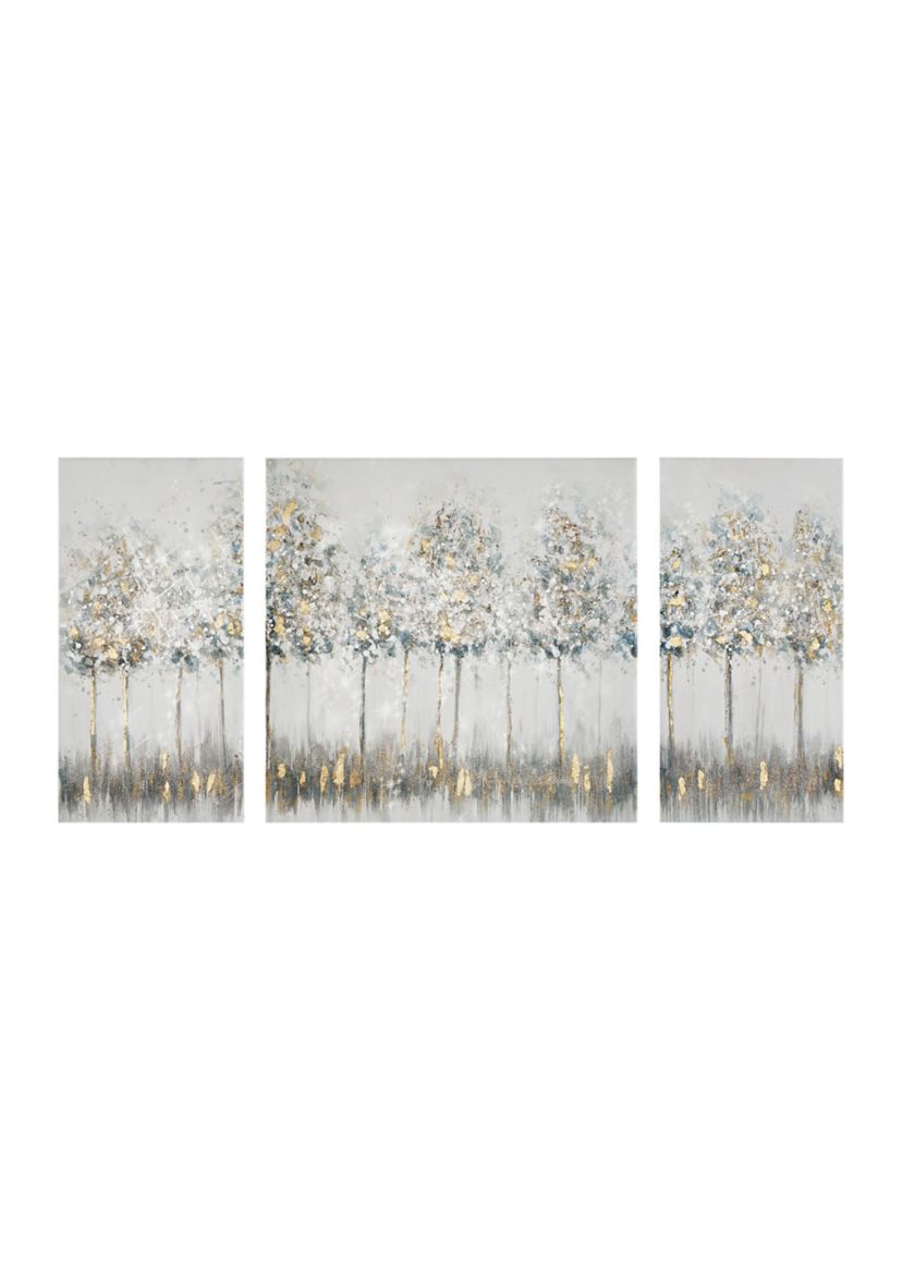 Blue Midst Forest Gold Foil Triptych 3-piece Canvas Wall Art Set
