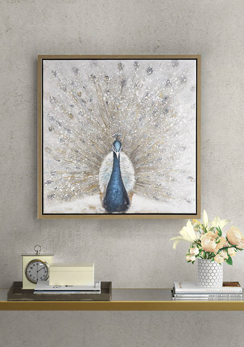 Madison Park Gilded Peacock Framed Canvas with Gold