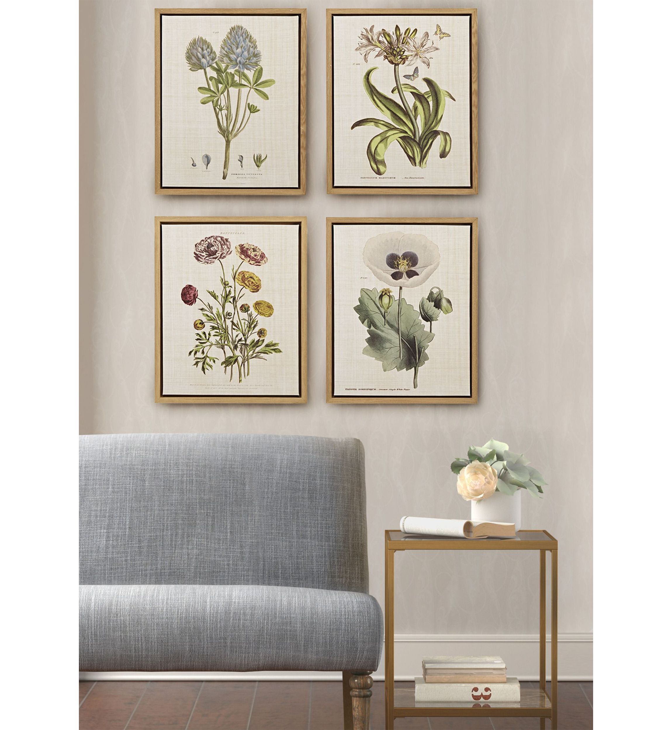 Herbal Botany 4-piece Botanical Illustration Framed Canvas Wall Art Set