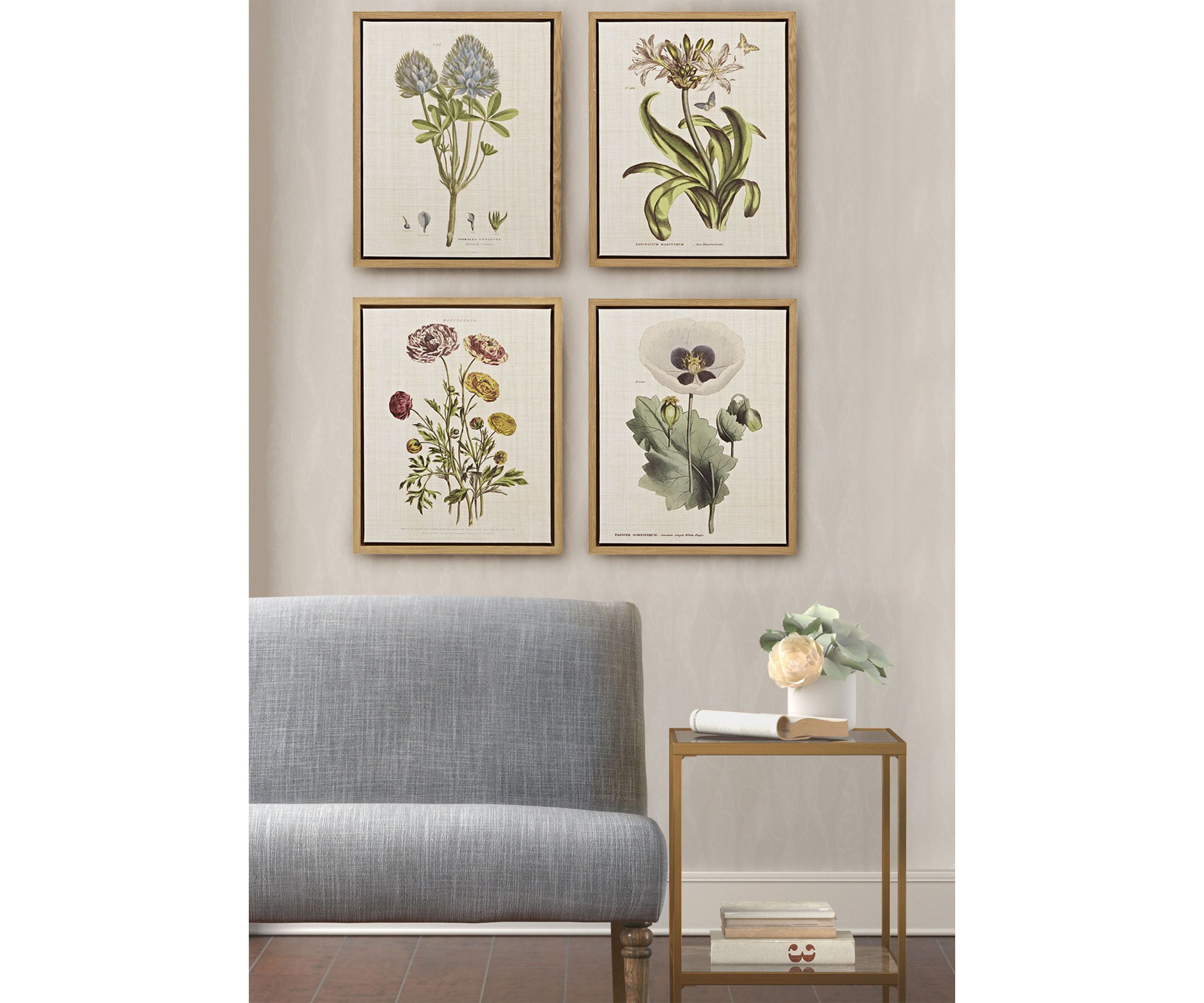 Herbal Botany 4-piece Botanical Illustration Framed Canvas Wall Art Set