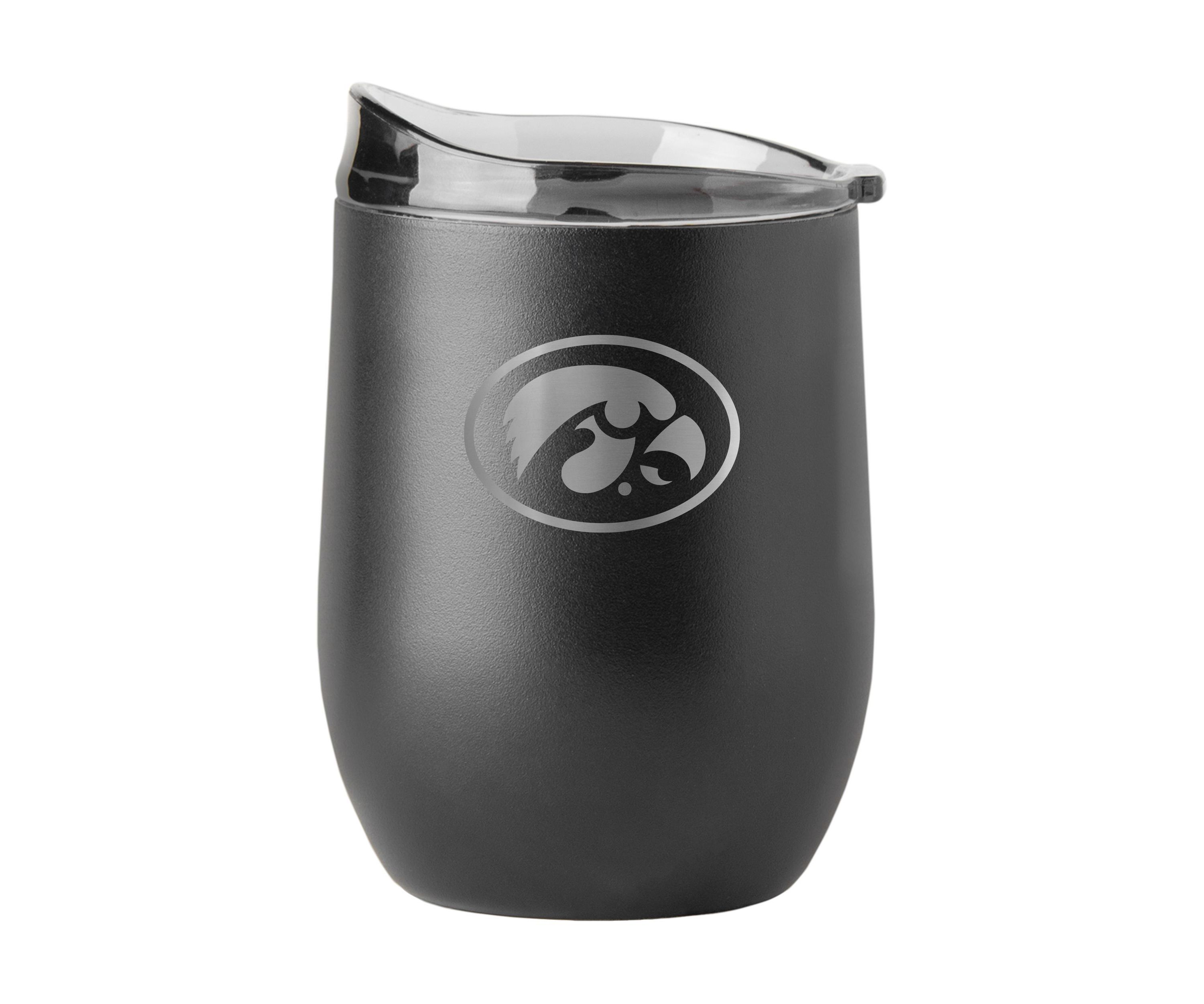 Iowa Hawkeyes NCAA Iowa 16oz Etch Black Powder Coat Curved Beverage