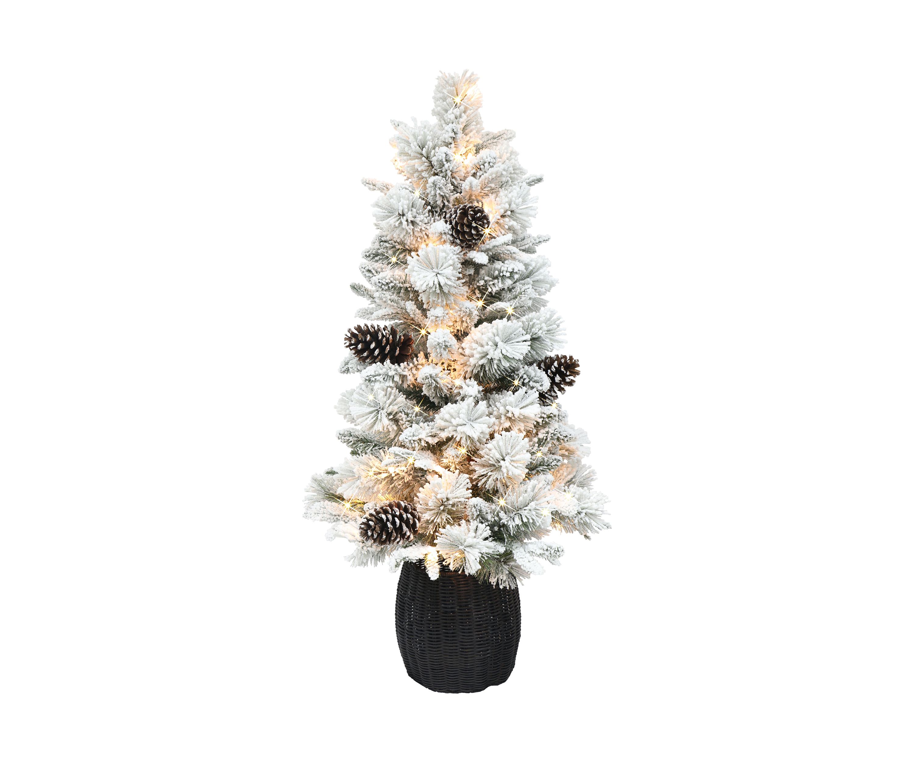 Pre-Lit 3-Foot Flocked Christmas Tree with Rattan Basket Base