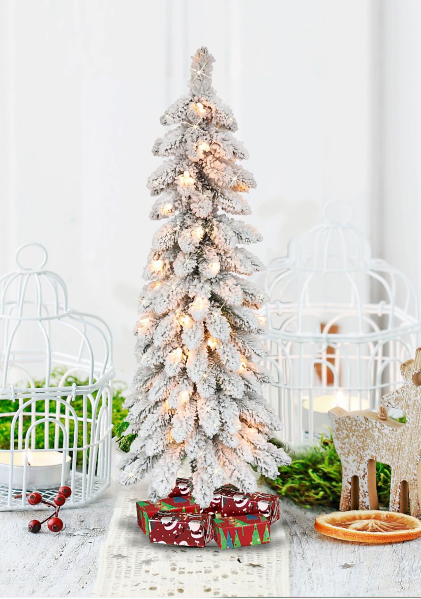 Pre-Lit 4-Foot Flocked Alpine Pencil Christmas Tree