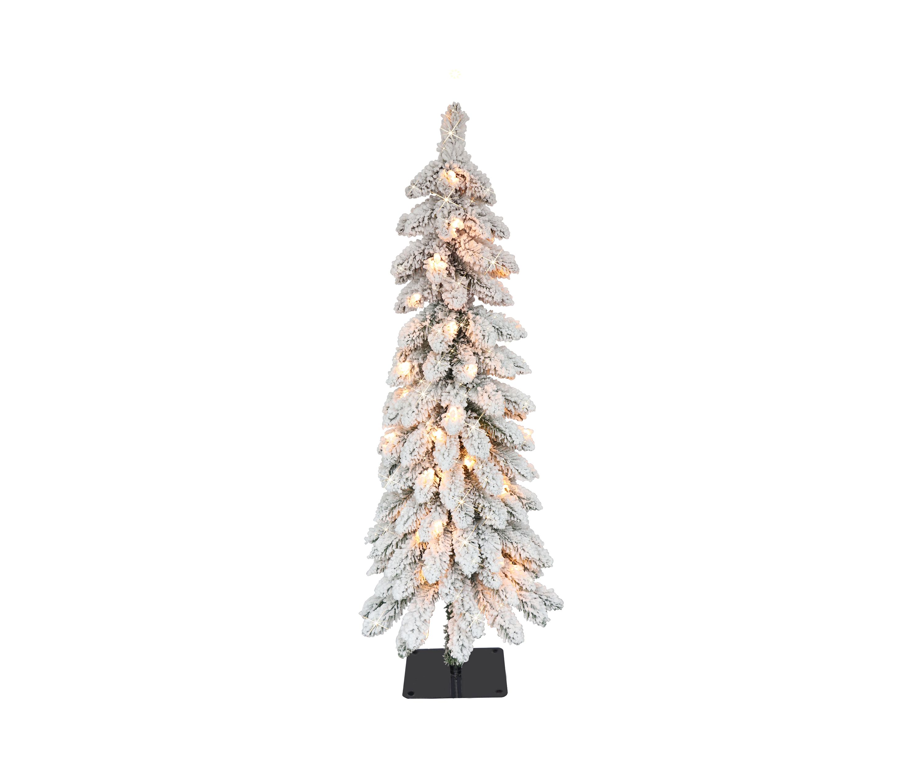 Pre-Lit 4-Foot Flocked Alpine Pencil Christmas Tree