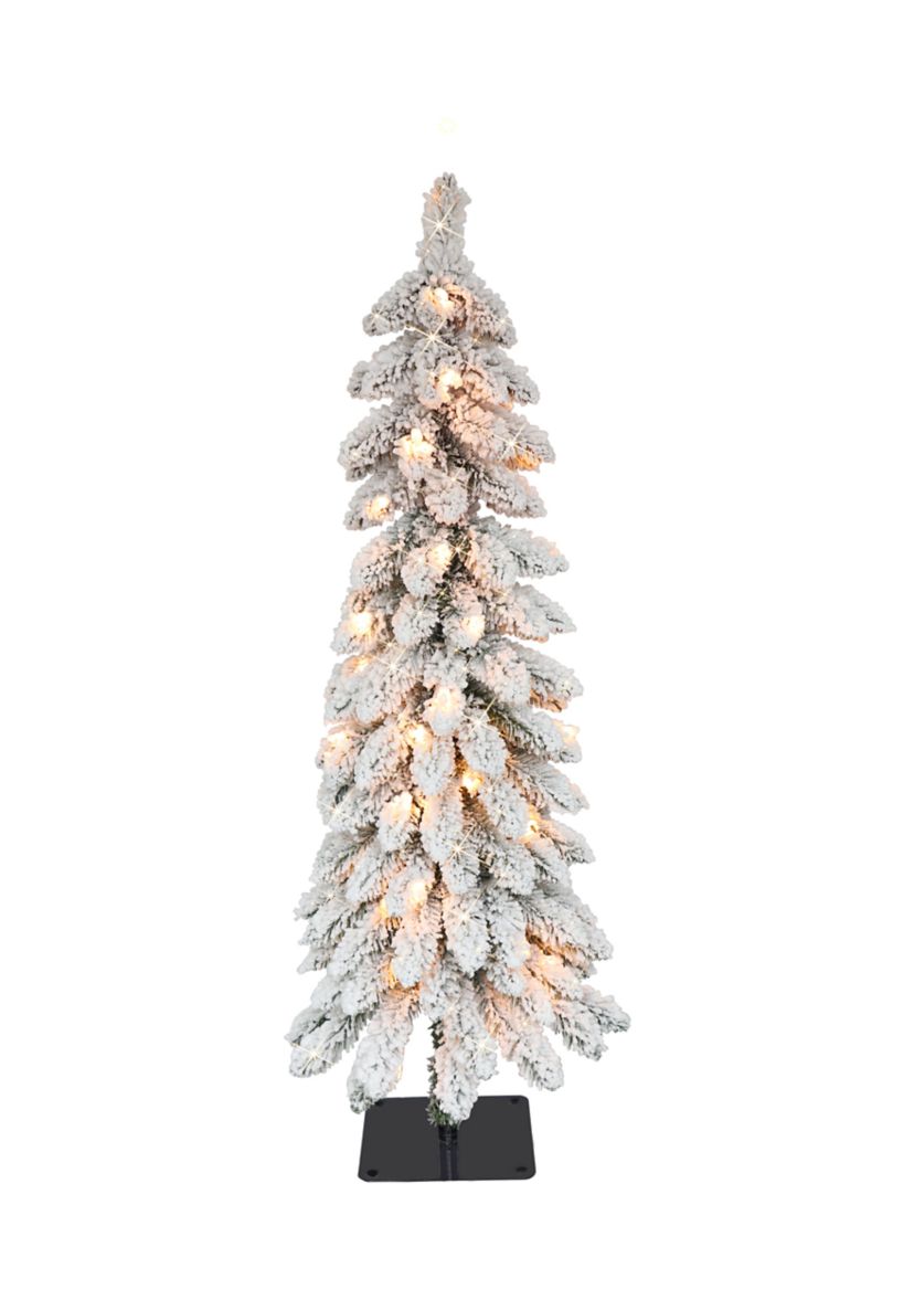 Pre-Lit 4-Foot Flocked Alpine Pencil Christmas Tree