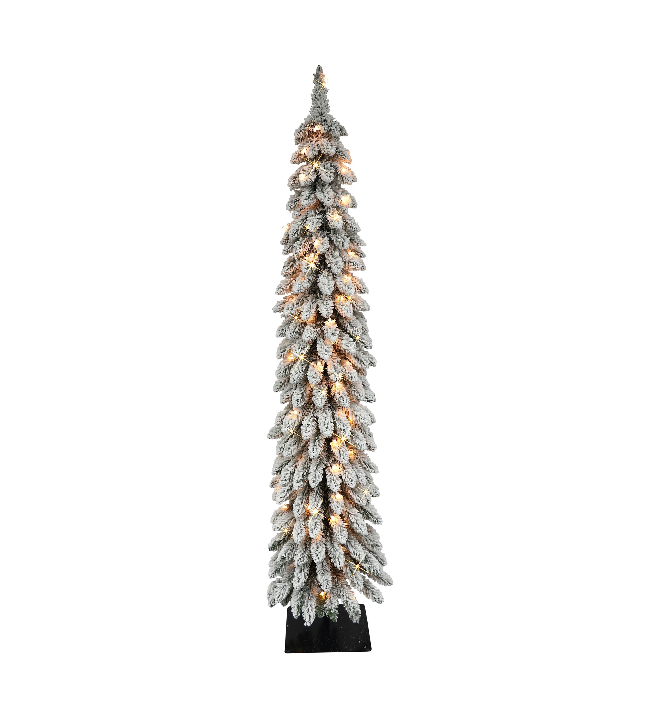 5 ft Pre-Lit Flocked Pencil Alpine Artificial Christmas Tree with 70 UL Listed Clear Lights Green