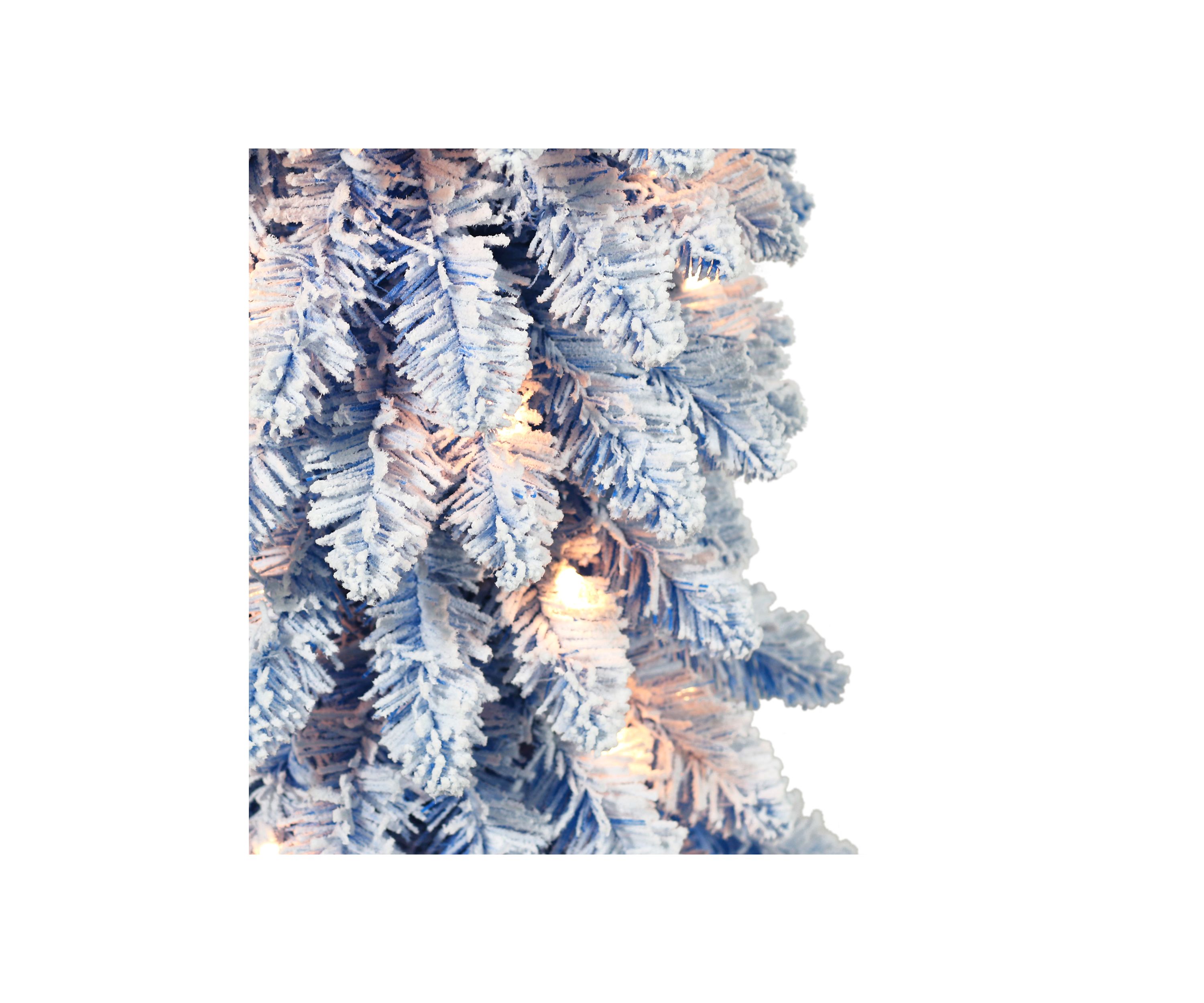 6-foot Pre-Lit Flocked Blue Artificial Alpine Pencil Tree 261 Tips 100 Clear Lights