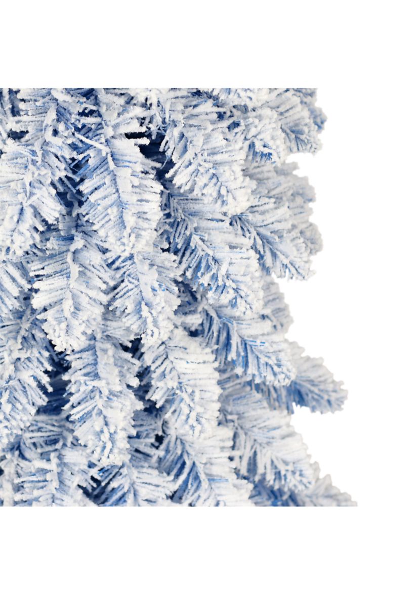6-foot Pre-Lit Flocked Blue Artificial Alpine Pencil Tree 261 Tips 100 Clear Lights