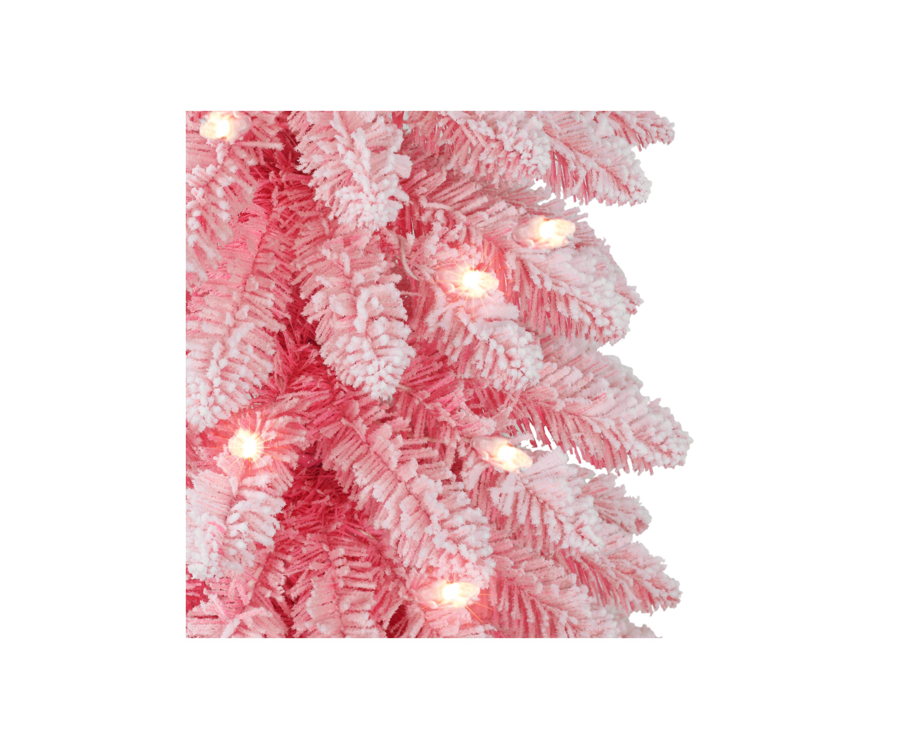 6-foot Pre-Lit Flocked Pink Artificial Alpine Pencil Tree 261 Tips 100 Clear Lights