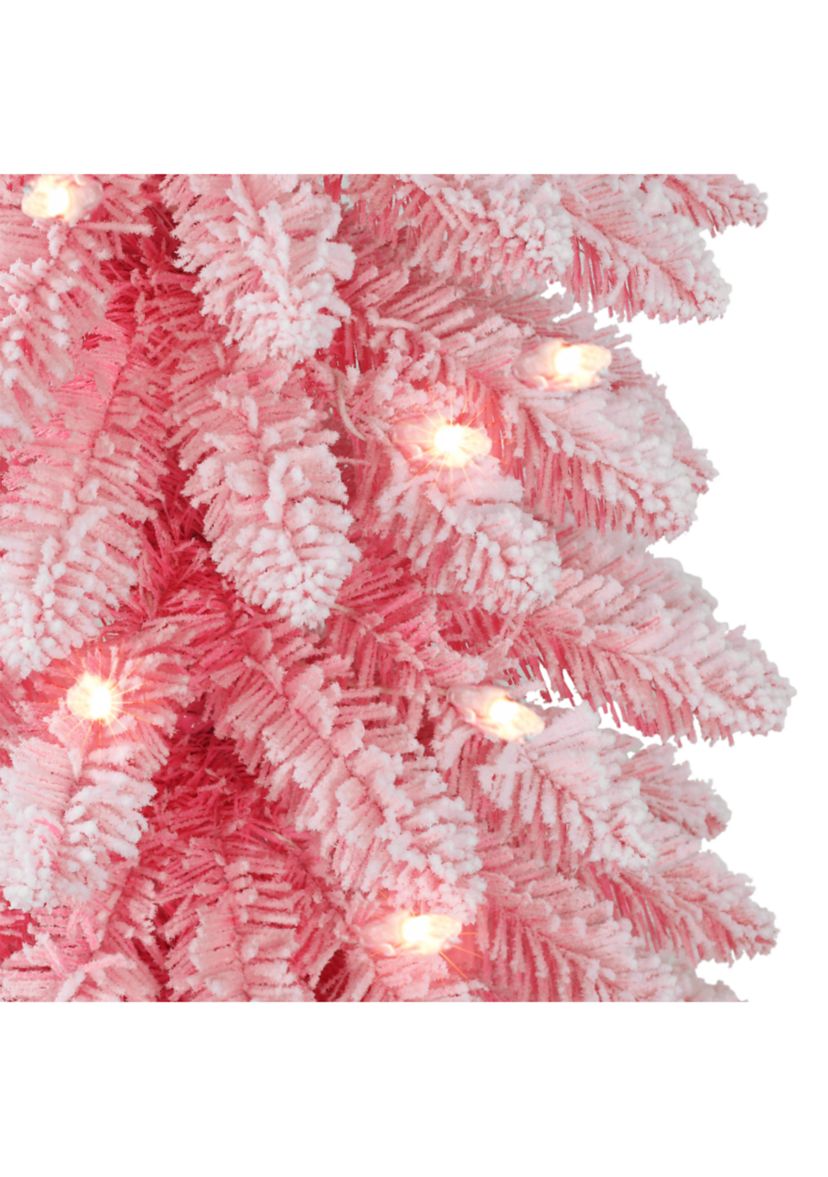 6-foot Pre-Lit Flocked Pink Artificial Alpine Pencil Tree 261 Tips 100 Clear Lights
