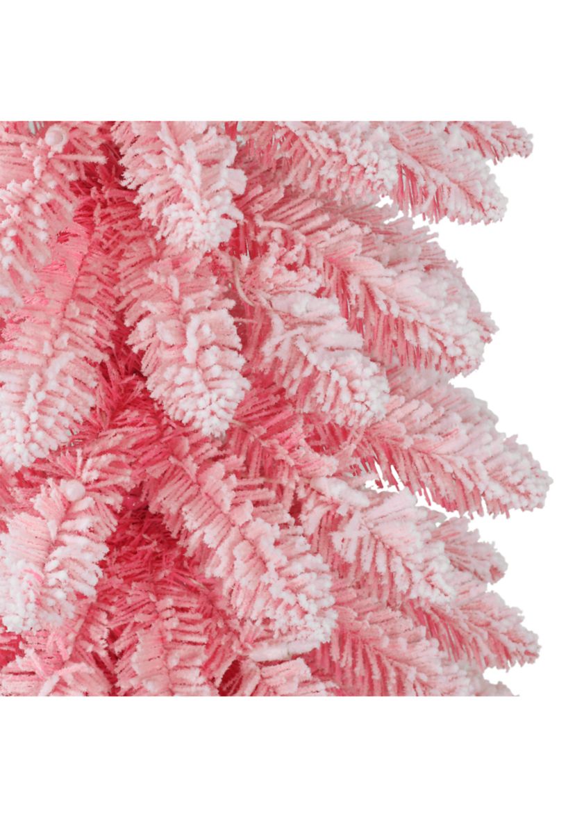 6-foot Pre-Lit Flocked Pink Artificial Alpine Pencil Tree 261 Tips 100 Clear Lights