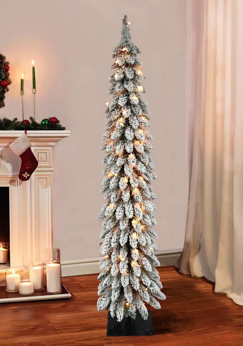 Pre-Lit 6-Foot Flocked Alpine Pencil Christmas Tree