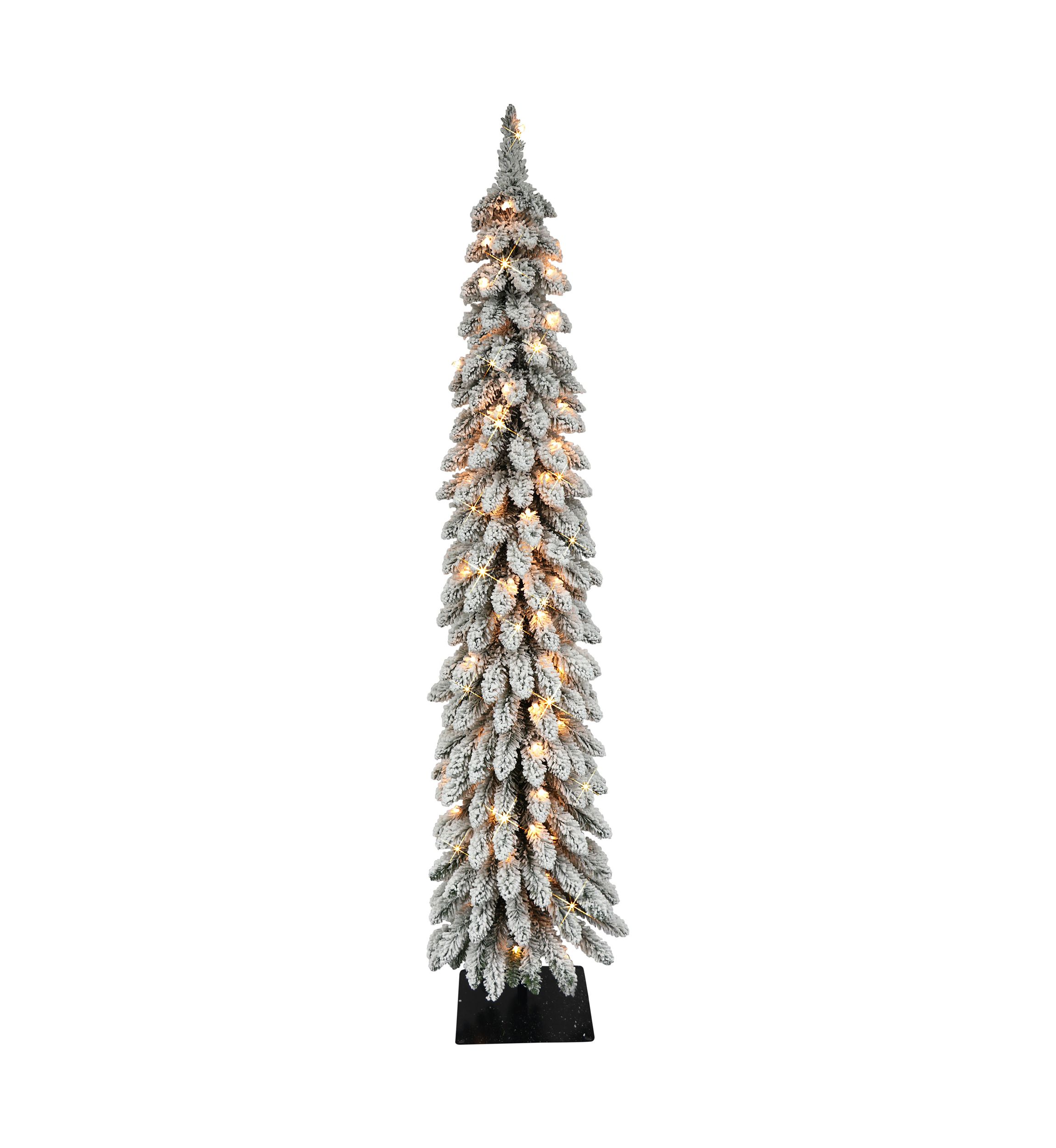Pre-Lit 6-Foot Flocked Alpine Pencil Christmas Tree