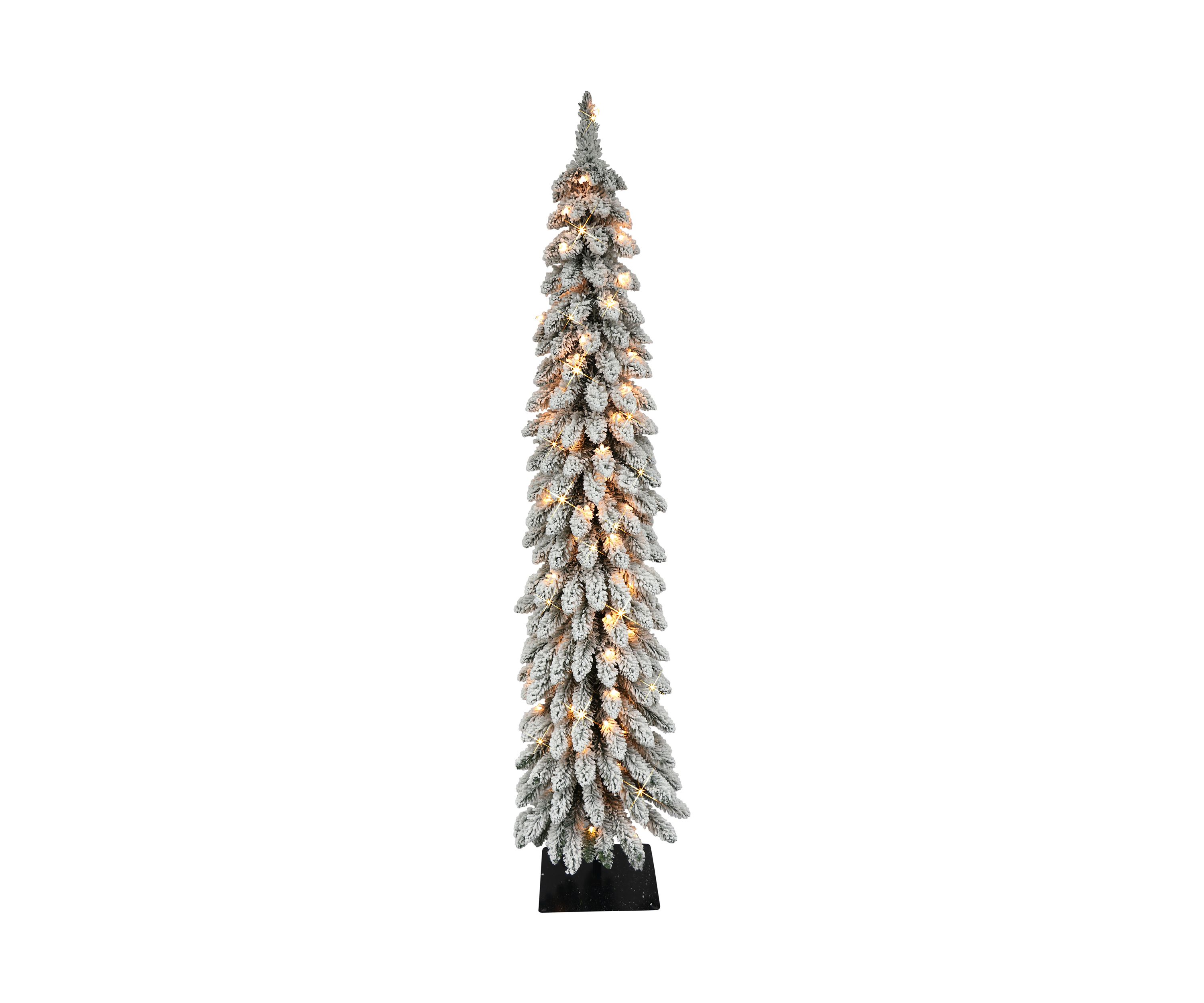 Pre-Lit 6-Foot Flocked Alpine Pencil Christmas Tree