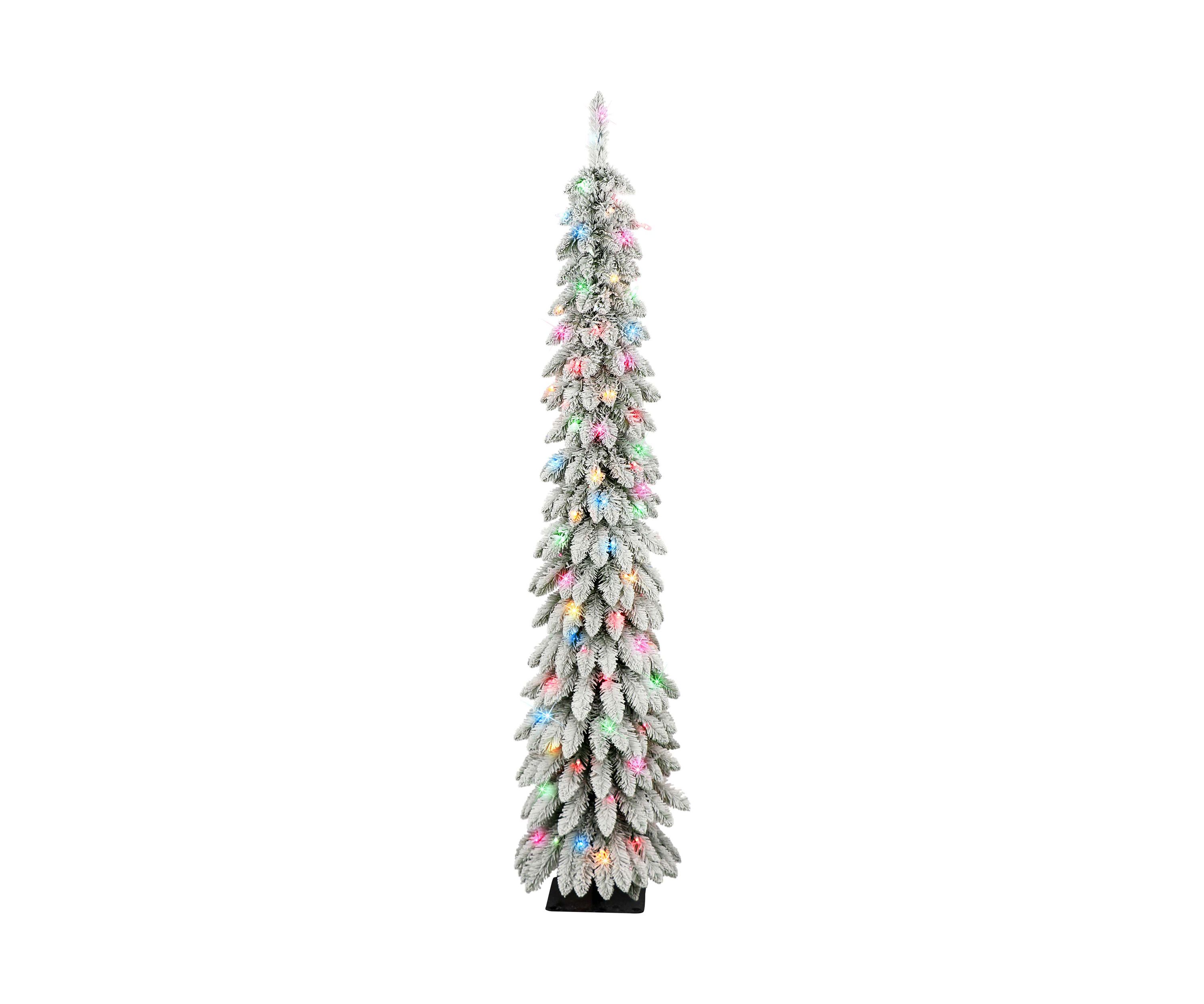 6 ft Pre-lit Flocked Alpine Pencil Tree 261 tips 100 UL Multi-color Incandescent Lights