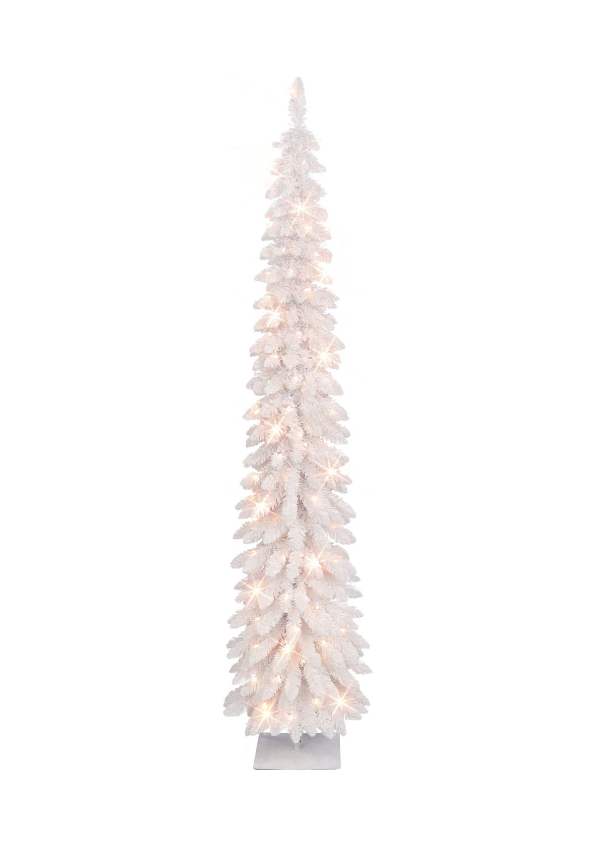 7-foot Pre-Lit Flocked White Artificial Alpine Pencil Tree 318 Tips 150 Clear Lights