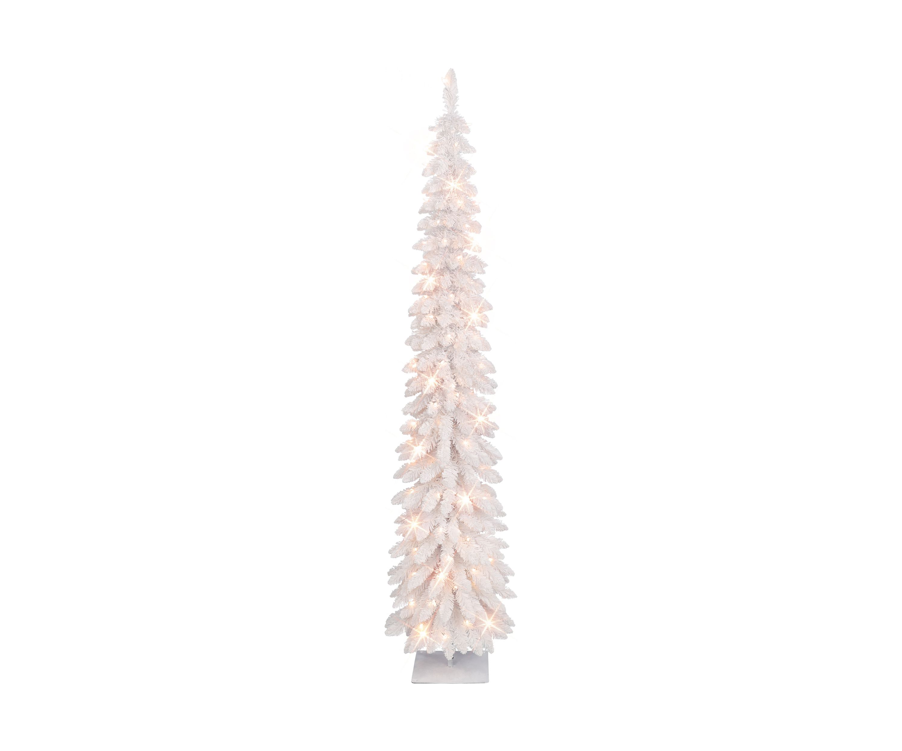 7-foot Pre-Lit Flocked White Artificial Alpine Pencil Tree 318 Tips 150 Clear Lights