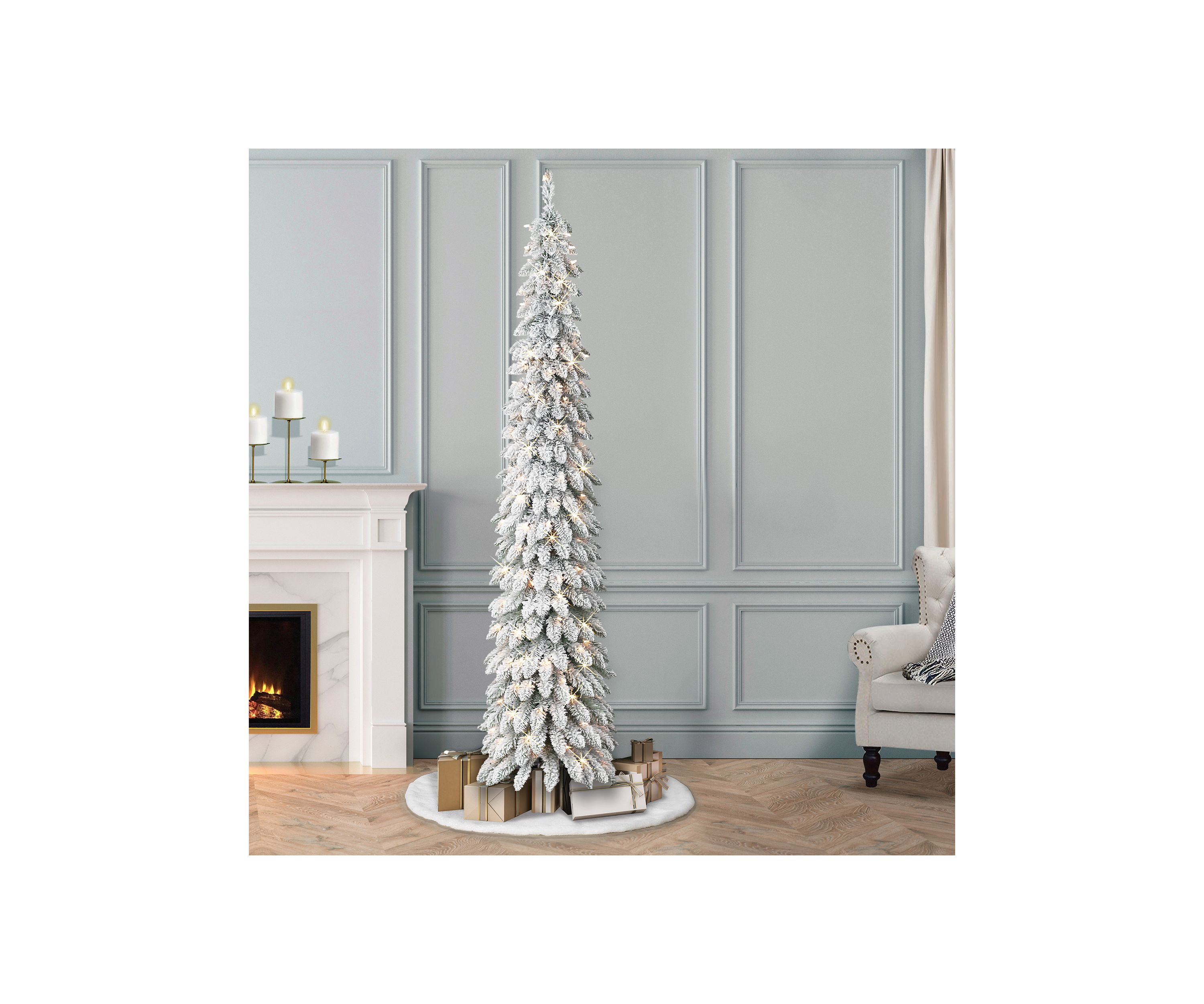7-foot Pre-Lit Flocked Artificial Alpine Pencil Tree