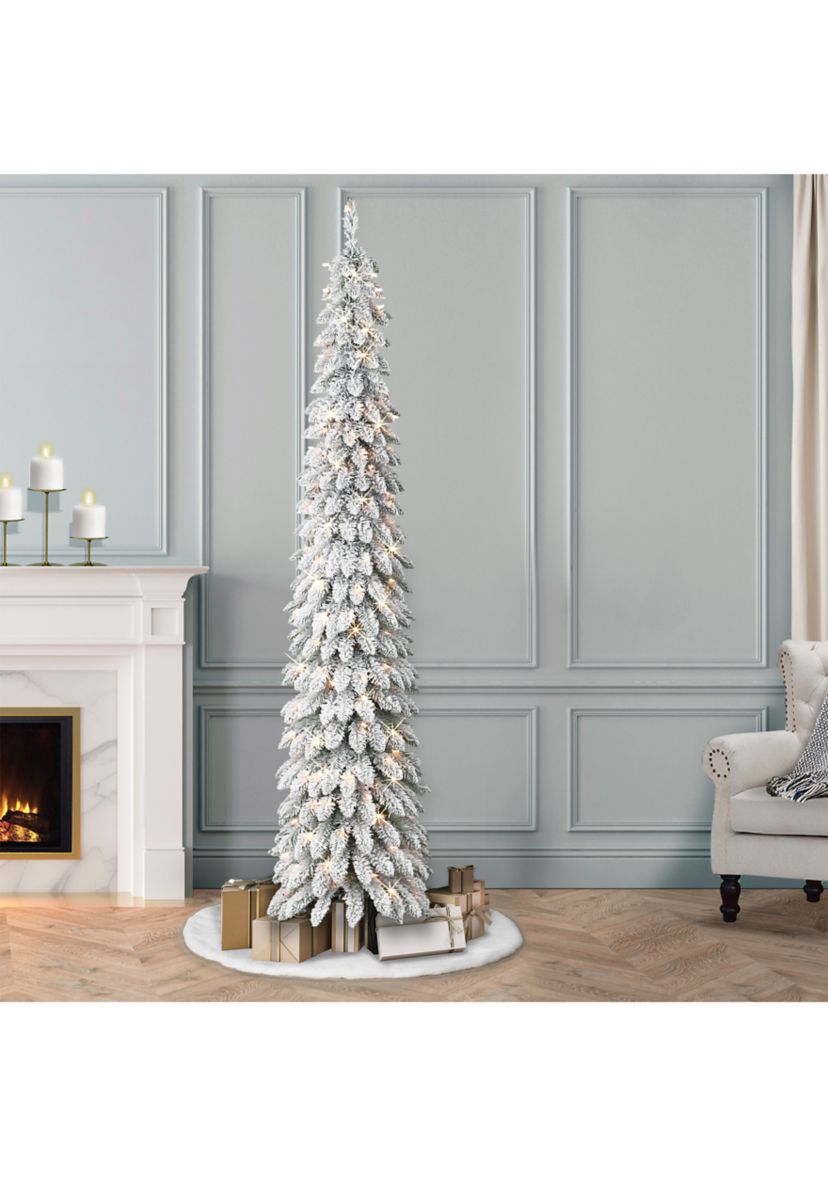 7-foot Pre-Lit Flocked Artificial Alpine Pencil Tree