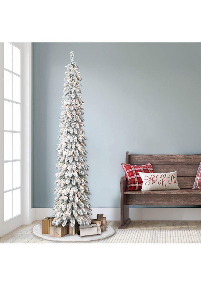 7-foot Pre-Lit Flocked Artificial Alpine Pencil Tree