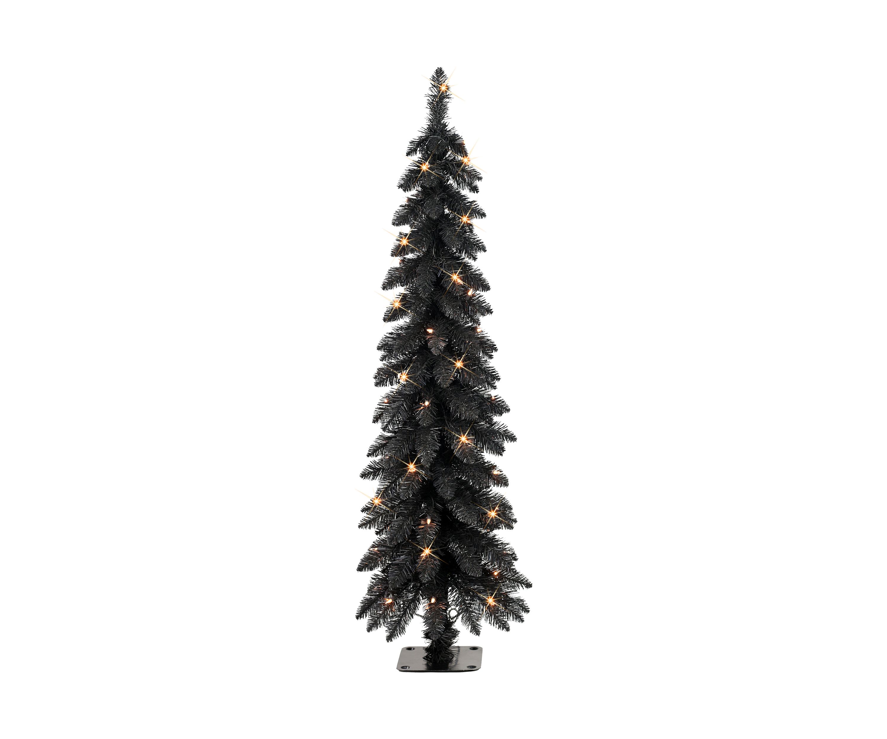 4-foot Pre-Lit Black Artificial Alpine Pencil Tree 136 Tips 50 Clear Lights