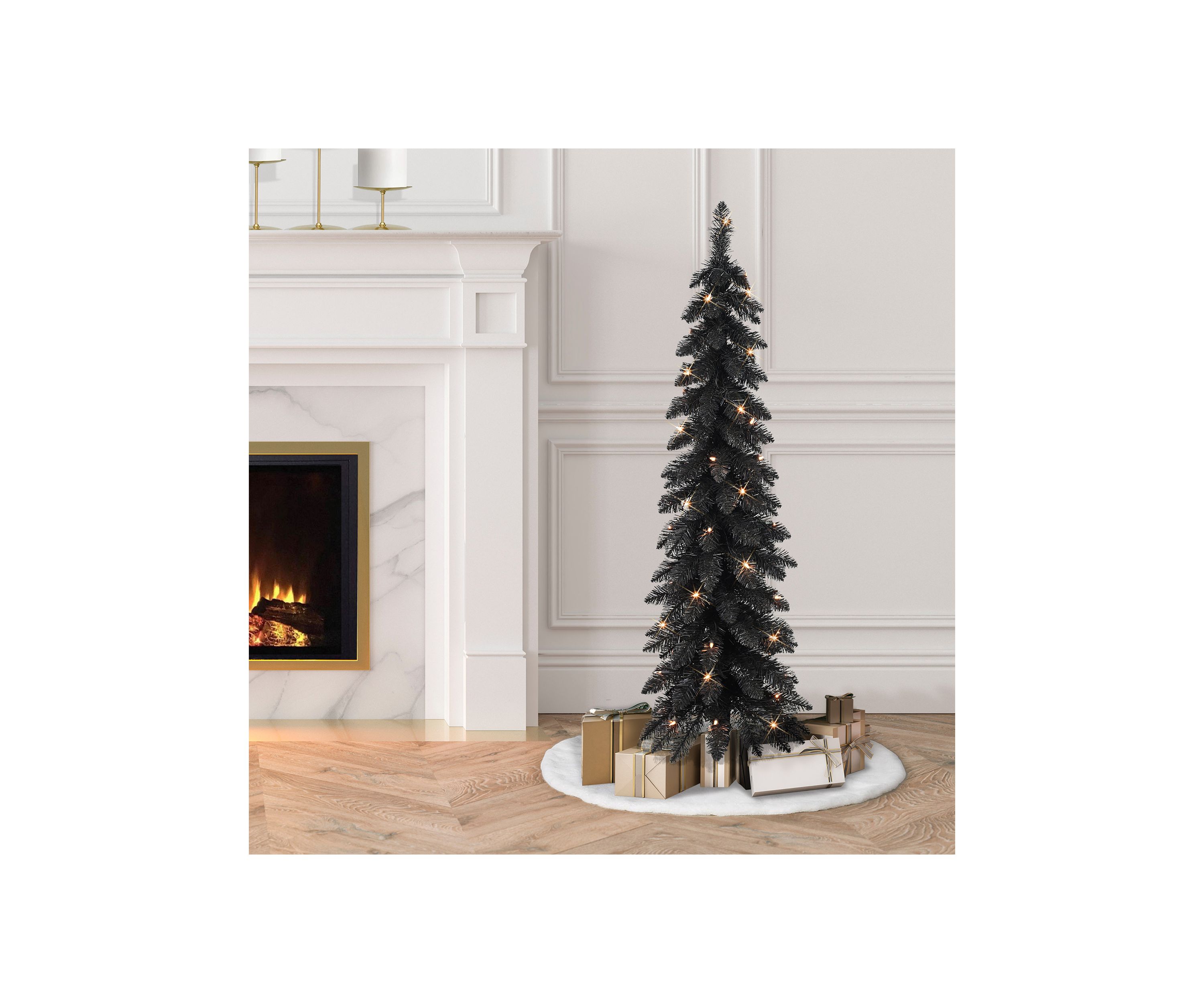4-foot Pre-Lit Black Artificial Alpine Pencil Tree 136 Tips 50 Clear Lights